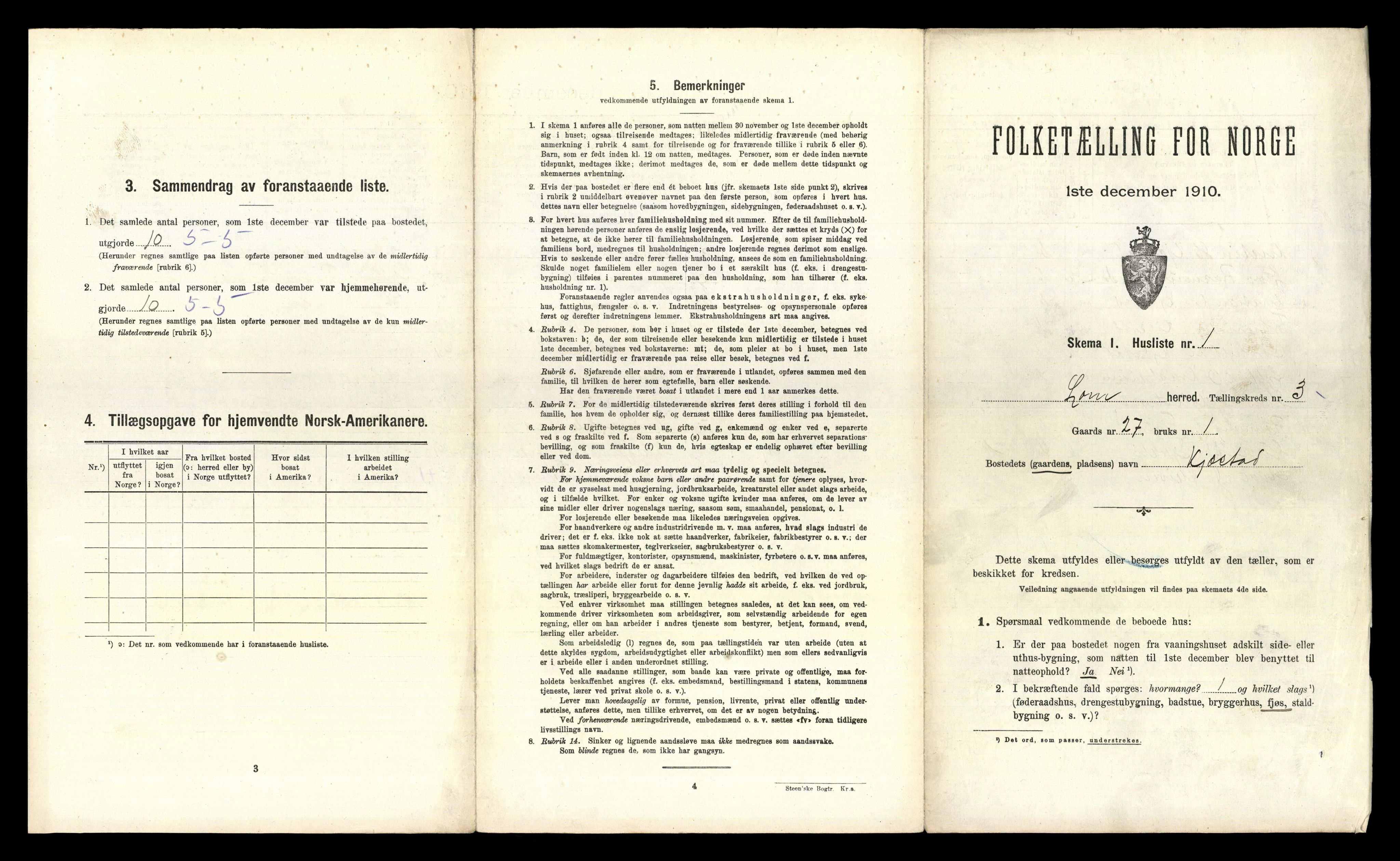 RA, 1910 census for Lom, 1910, p. 341