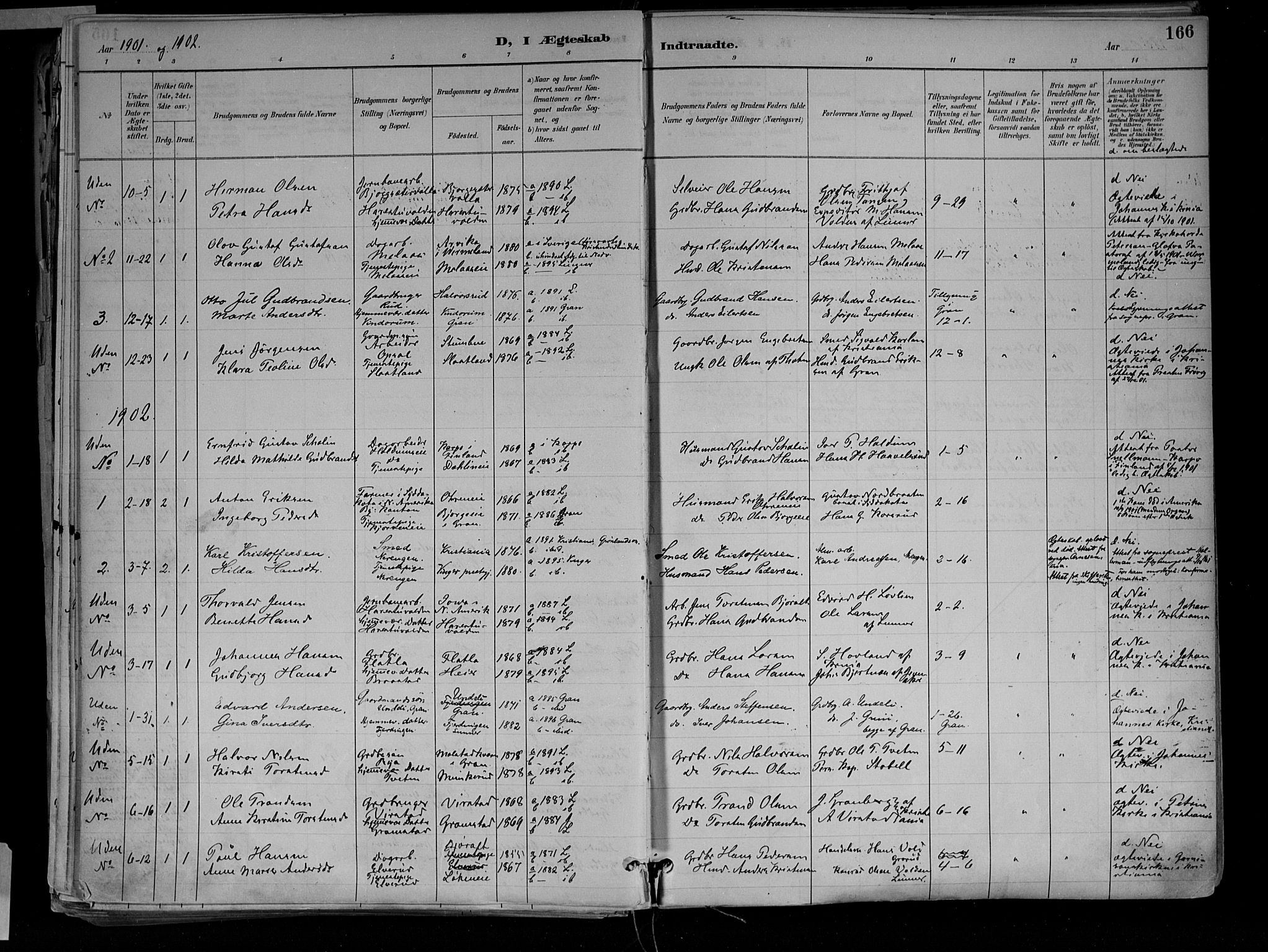 Jevnaker prestekontor, SAH/PREST-116/H/Ha/Haa/L0010: Parish register (official) no. 10, 1891-1906, p. 166
