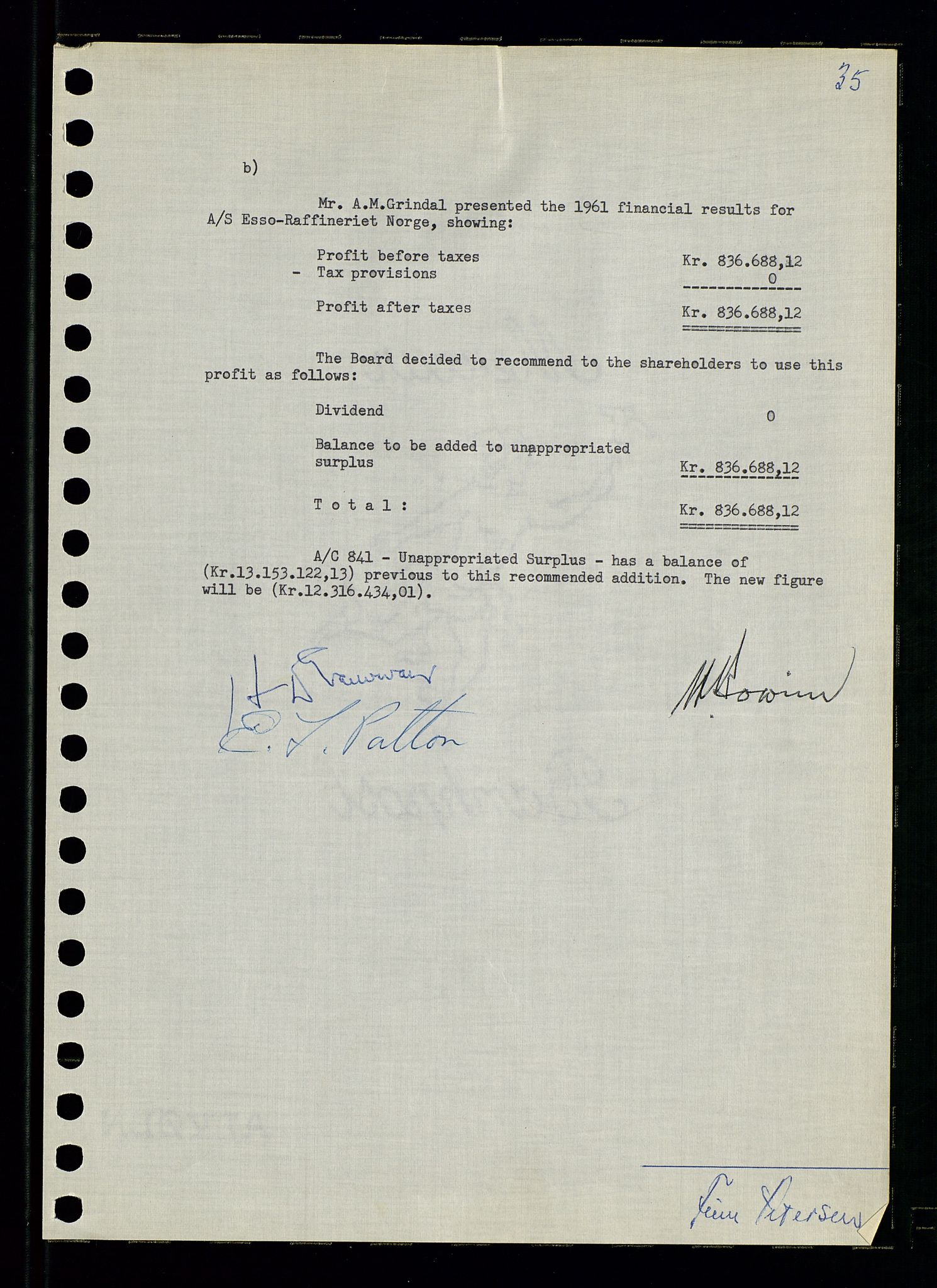 Pa 0982 - Esso Norge A/S, SAST/A-100448/A/Aa/L0001/0003: Den administrerende direksjon Board minutes (styrereferater) / Den administrerende direksjon Board minutes (styrereferater), 1962, p. 35