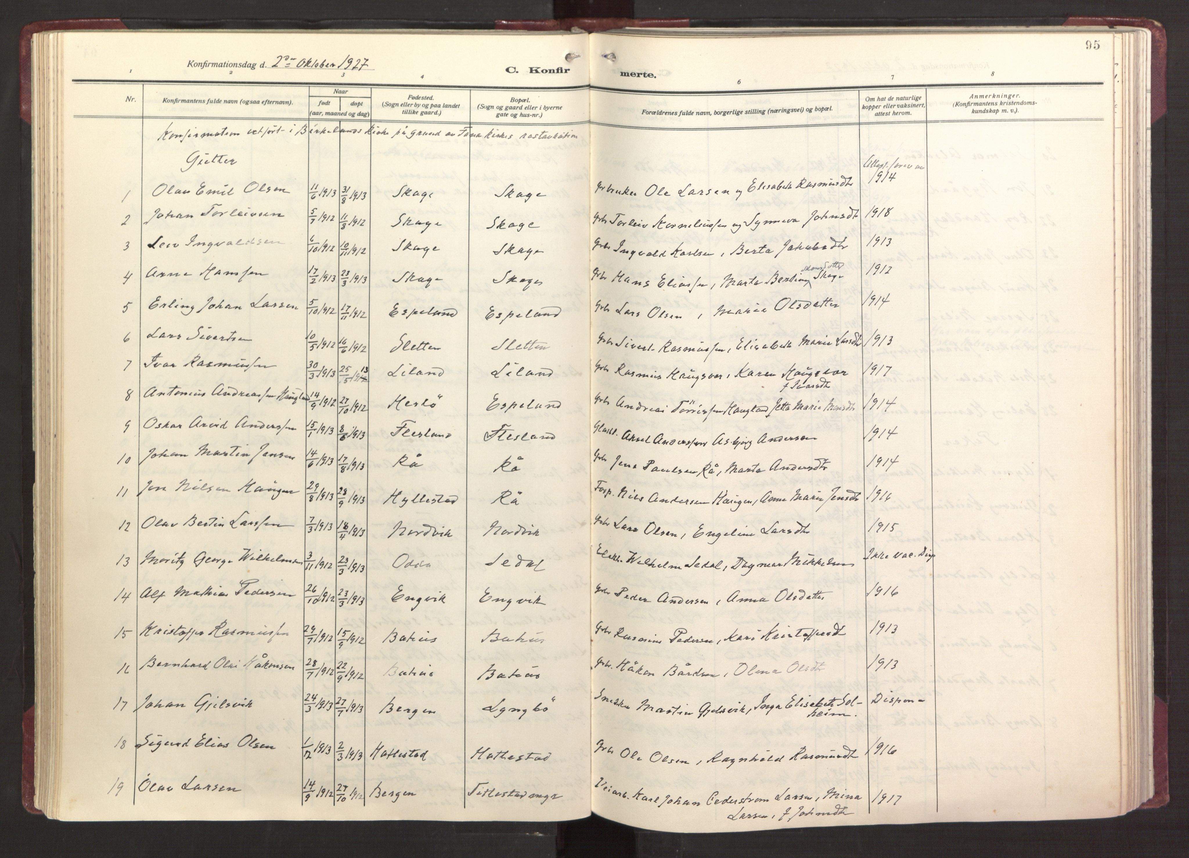 Fana Sokneprestembete, AV/SAB-A-75101/H/Haa/Haab/L0006: Parish register (official) no. B 6, 1923-1967, p. 95