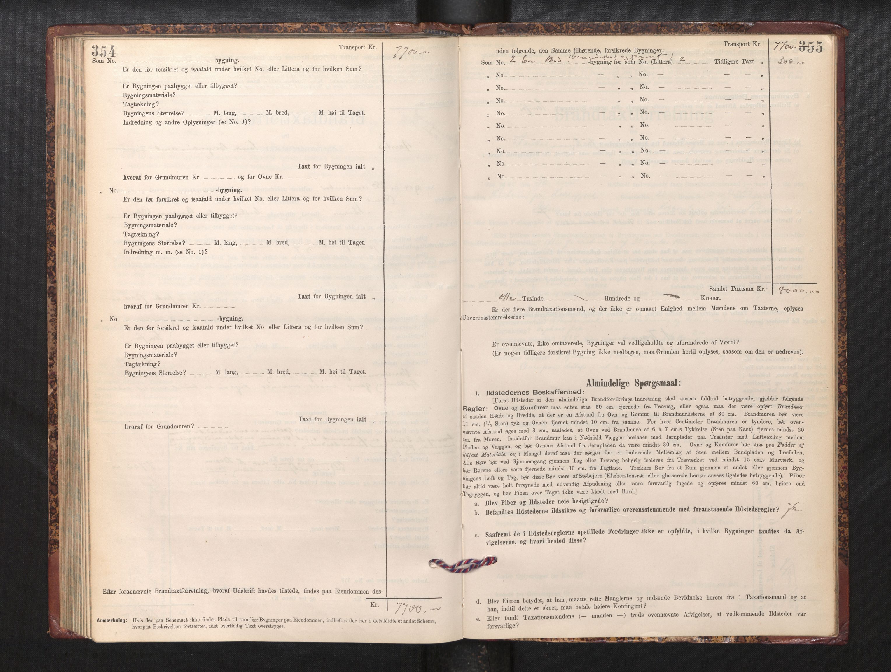 Lensmannen i Årstad, AV/SAB-A-36201/0012/L0012: Branntakstprotokoll,skjematakst, 1898-1906, p. 354-355