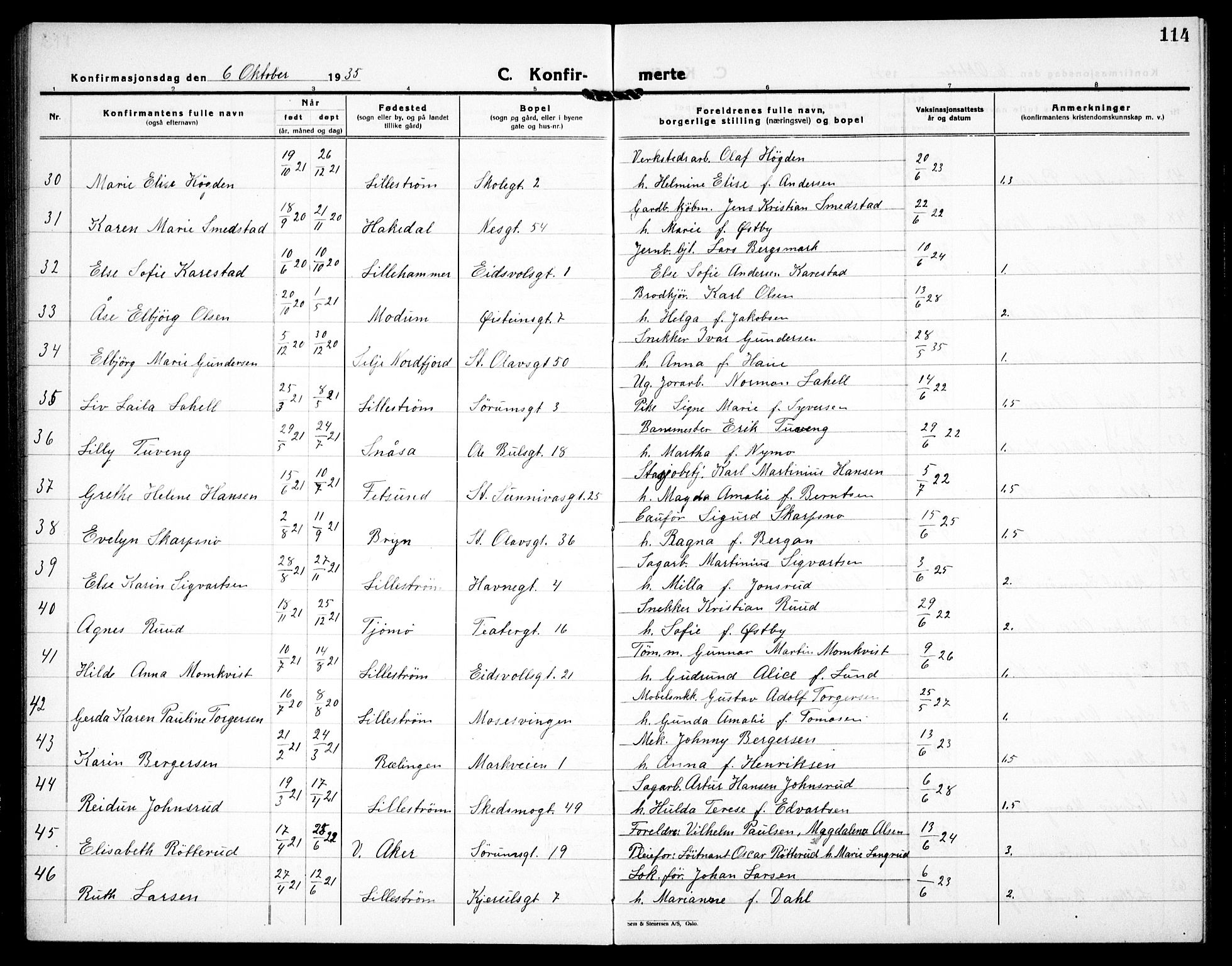 Skedsmo prestekontor Kirkebøker, AV/SAO-A-10033a/G/Gc/L0003: Parish register (copy) no. III 4, 1926-1939, p. 114