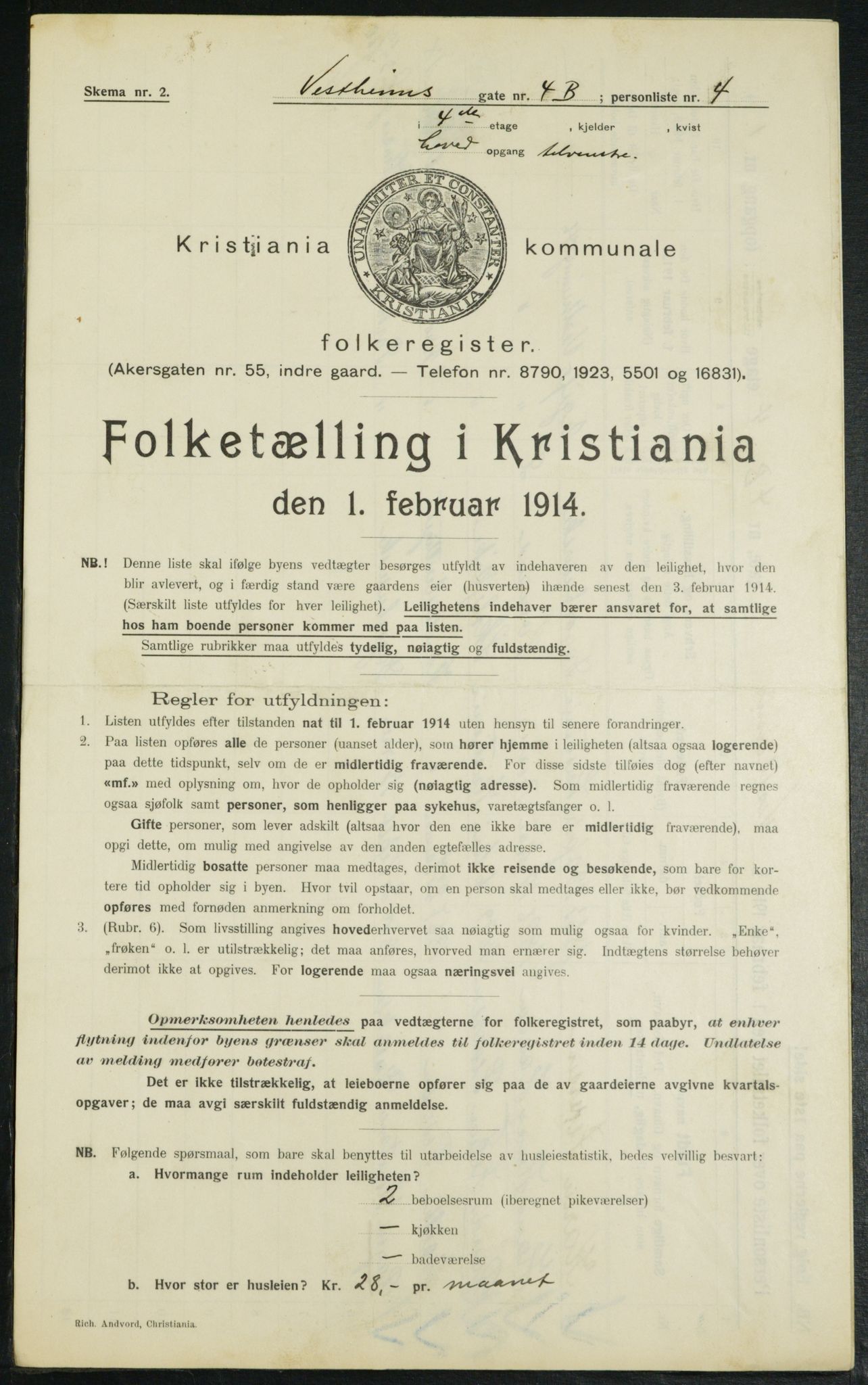 OBA, Municipal Census 1914 for Kristiania, 1914, p. 123512