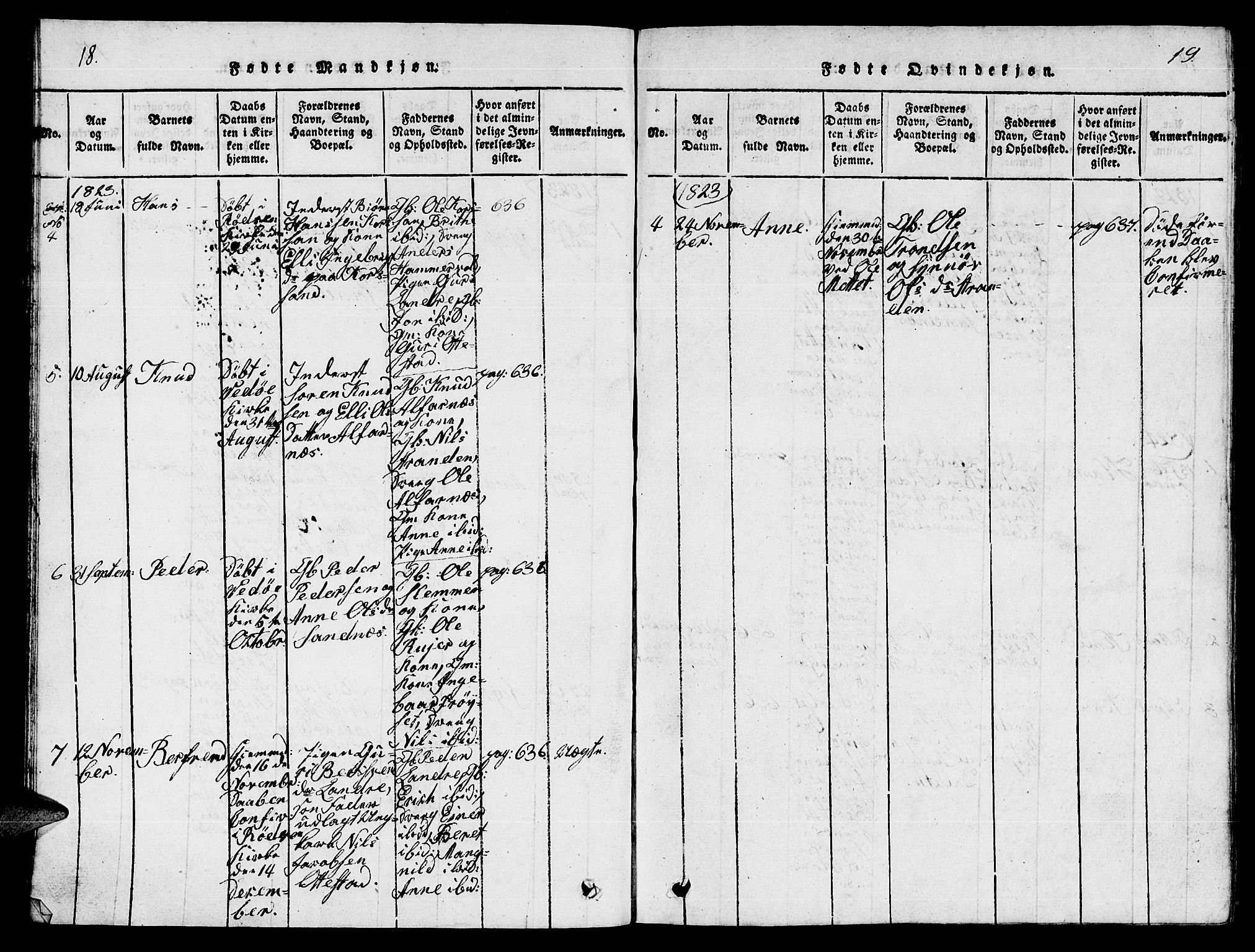 Ministerialprotokoller, klokkerbøker og fødselsregistre - Møre og Romsdal, AV/SAT-A-1454/548/L0613: Parish register (copy) no. 548C01, 1818-1846, p. 18-19