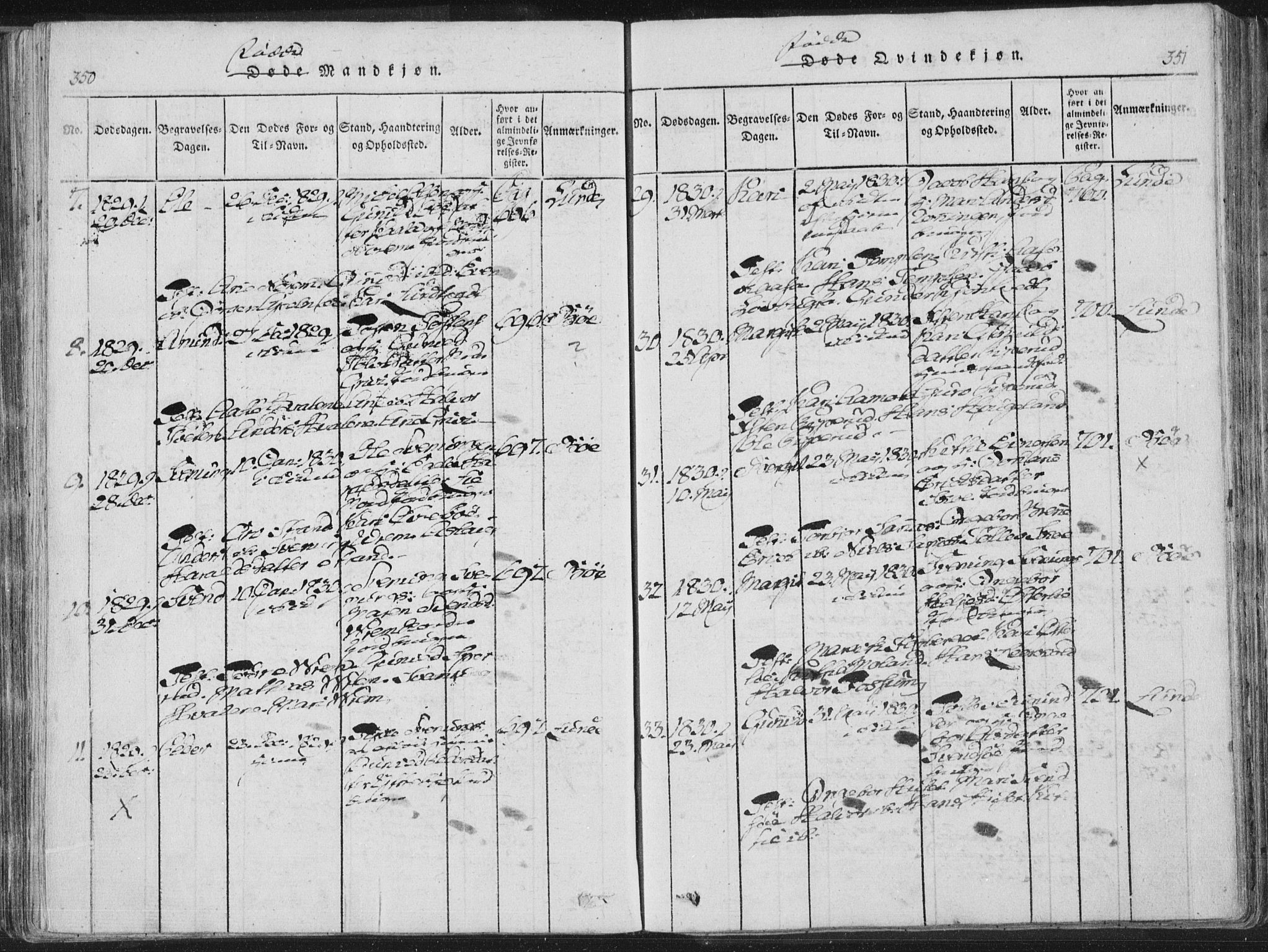 Bø kirkebøker, SAKO/A-257/F/Fa/L0006: Parish register (official) no. 6, 1815-1831, p. 350-351
