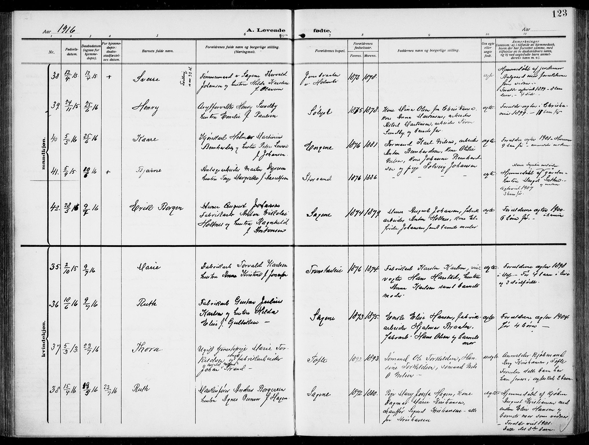 Hurum kirkebøker, SAKO/A-229/F/Fa/L0016: Parish register (official) no. 16, 1899-1918, p. 123