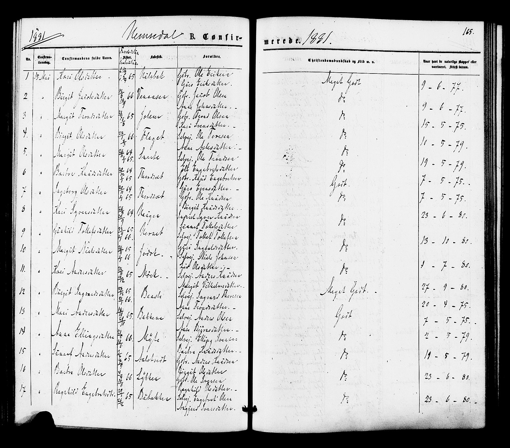 Gol kirkebøker, SAKO/A-226/F/Fa/L0004: Parish register (official) no. I 4, 1876-1886, p. 165