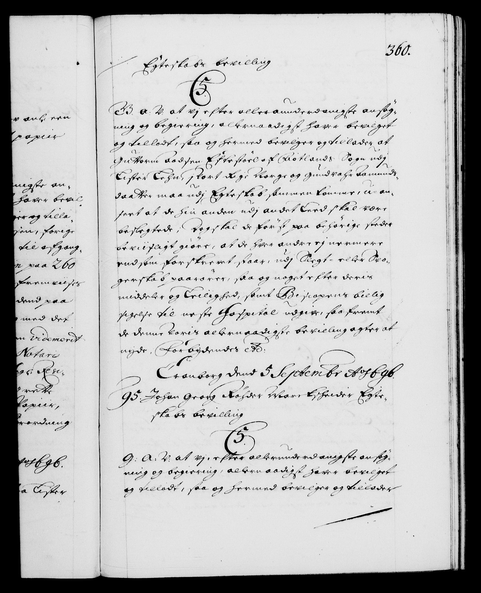 Danske Kanselli 1572-1799, AV/RA-EA-3023/F/Fc/Fca/Fcaa/L0016: Norske registre (mikrofilm), 1692-1697, p. 360a