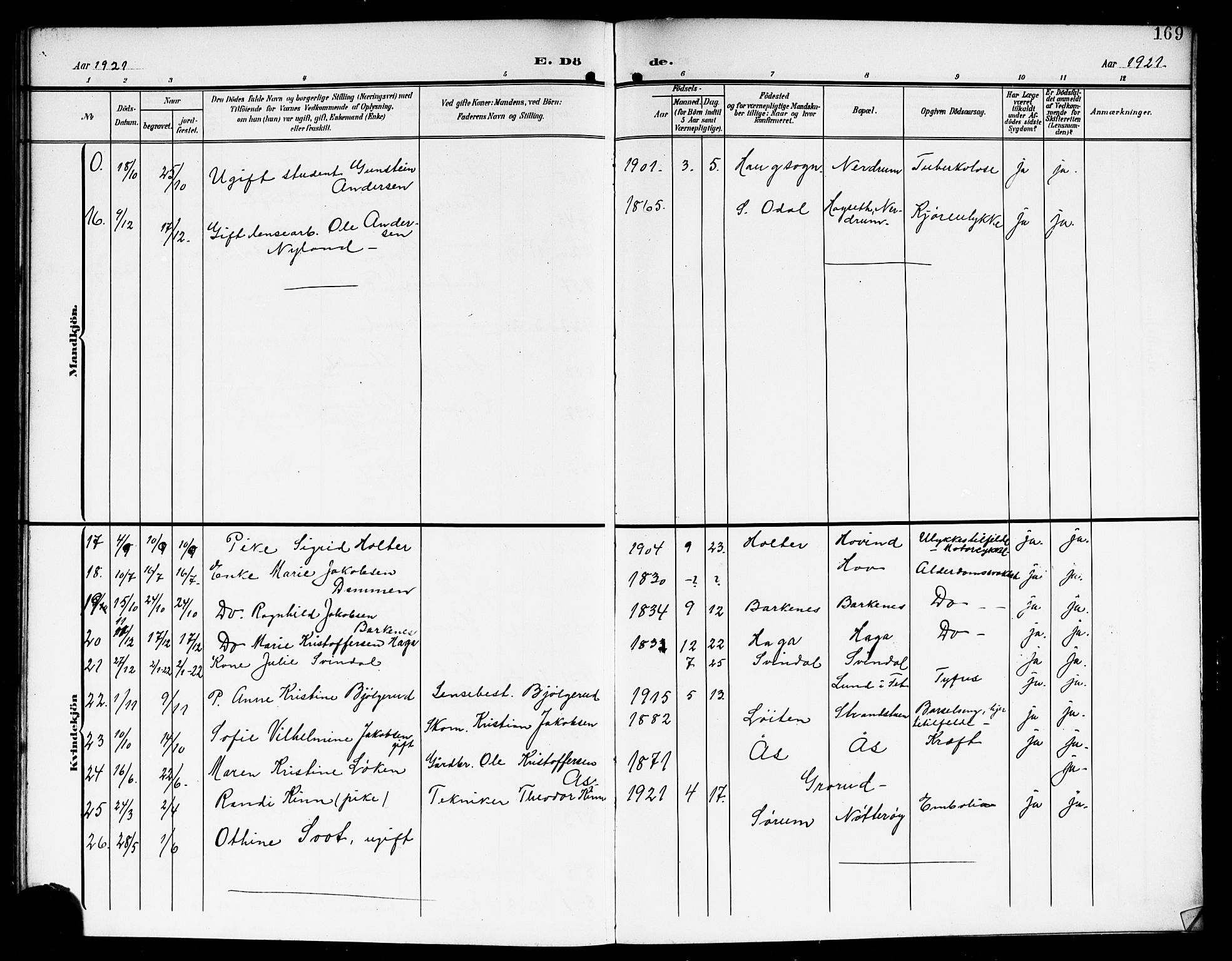 Fet prestekontor Kirkebøker, SAO/A-10370a/G/Ga/L0008: Parish register (copy) no. I 8, 1907-1920, p. 169