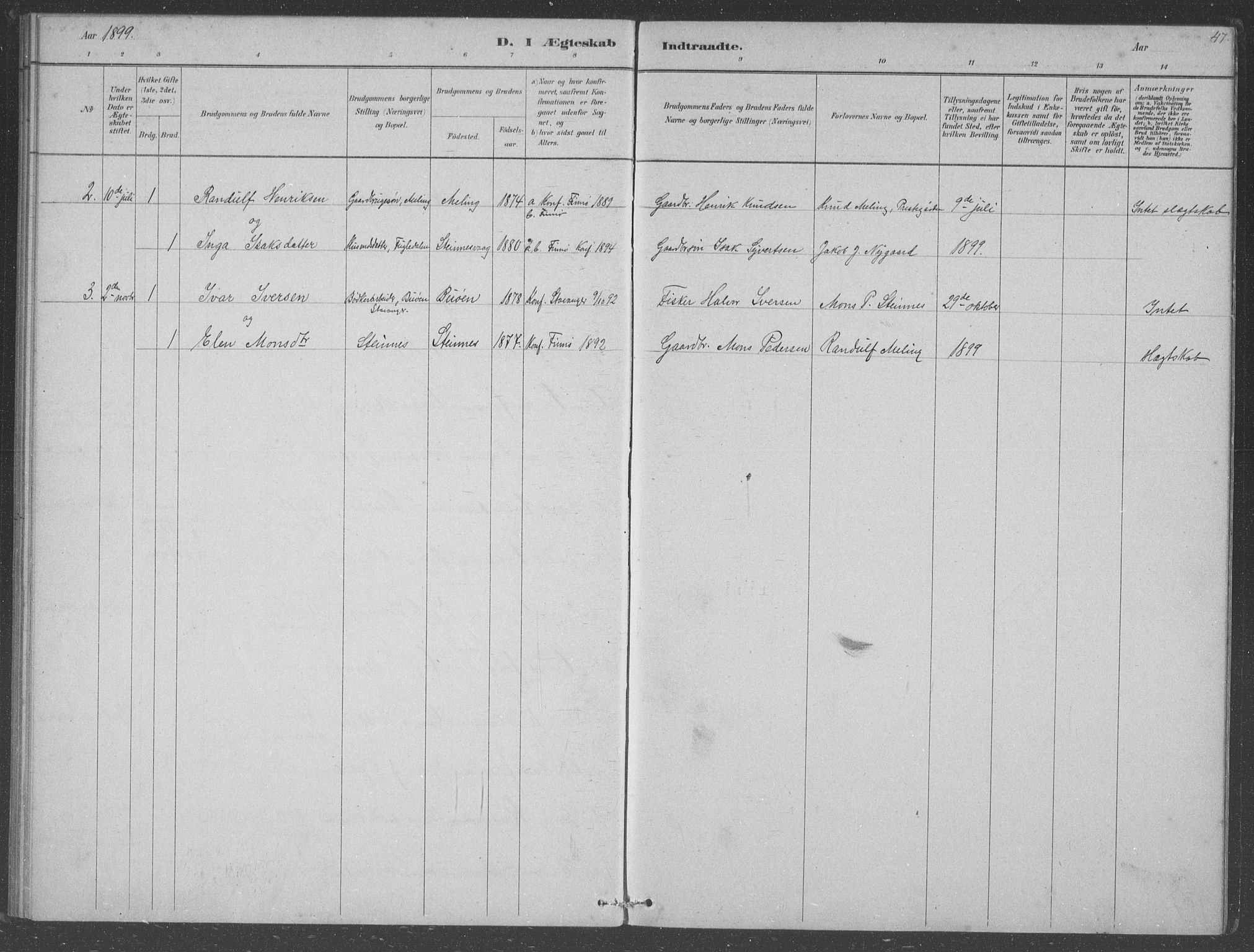 Finnøy sokneprestkontor, SAST/A-101825/H/Ha/Hab/L0003: Parish register (copy) no. B 3, 1879-1899, p. 47