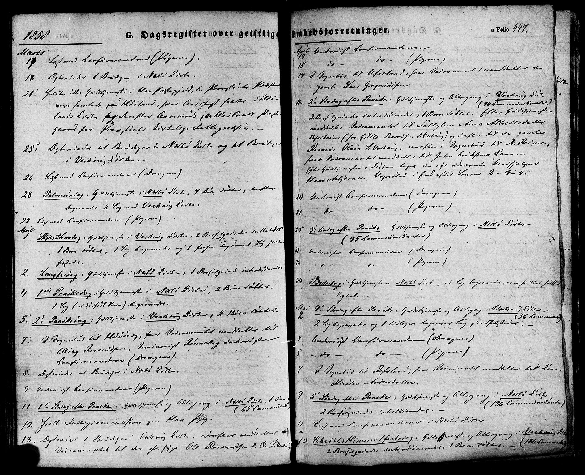 Hå sokneprestkontor, SAST/A-101801/001/30BA/L0008: Parish register (official) no. A 7, 1853-1878, p. 447