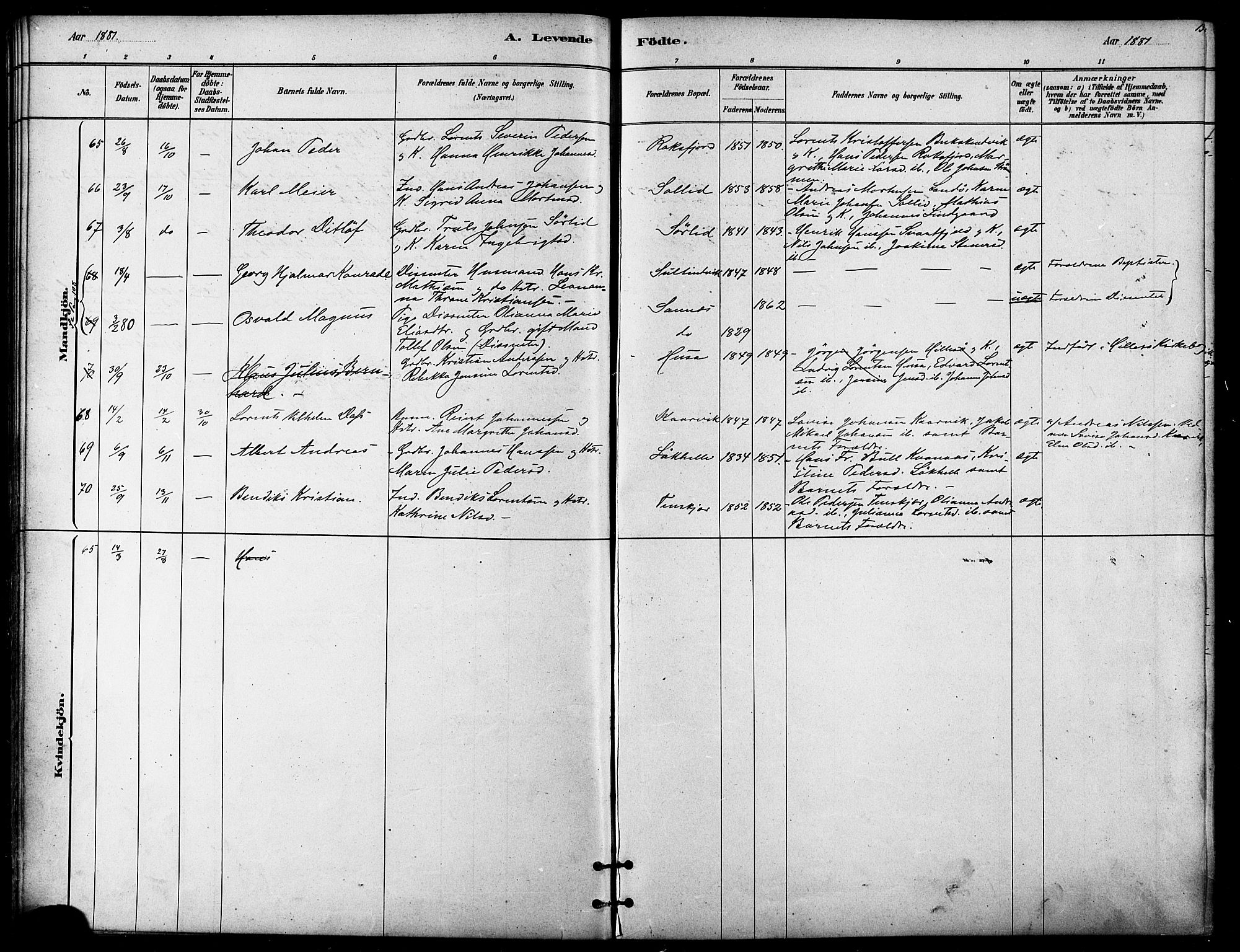 Lenvik sokneprestembete, SATØ/S-1310/H/Ha/Haa/L0011kirke: Parish register (official) no. 11, 1880-1889, p. 13