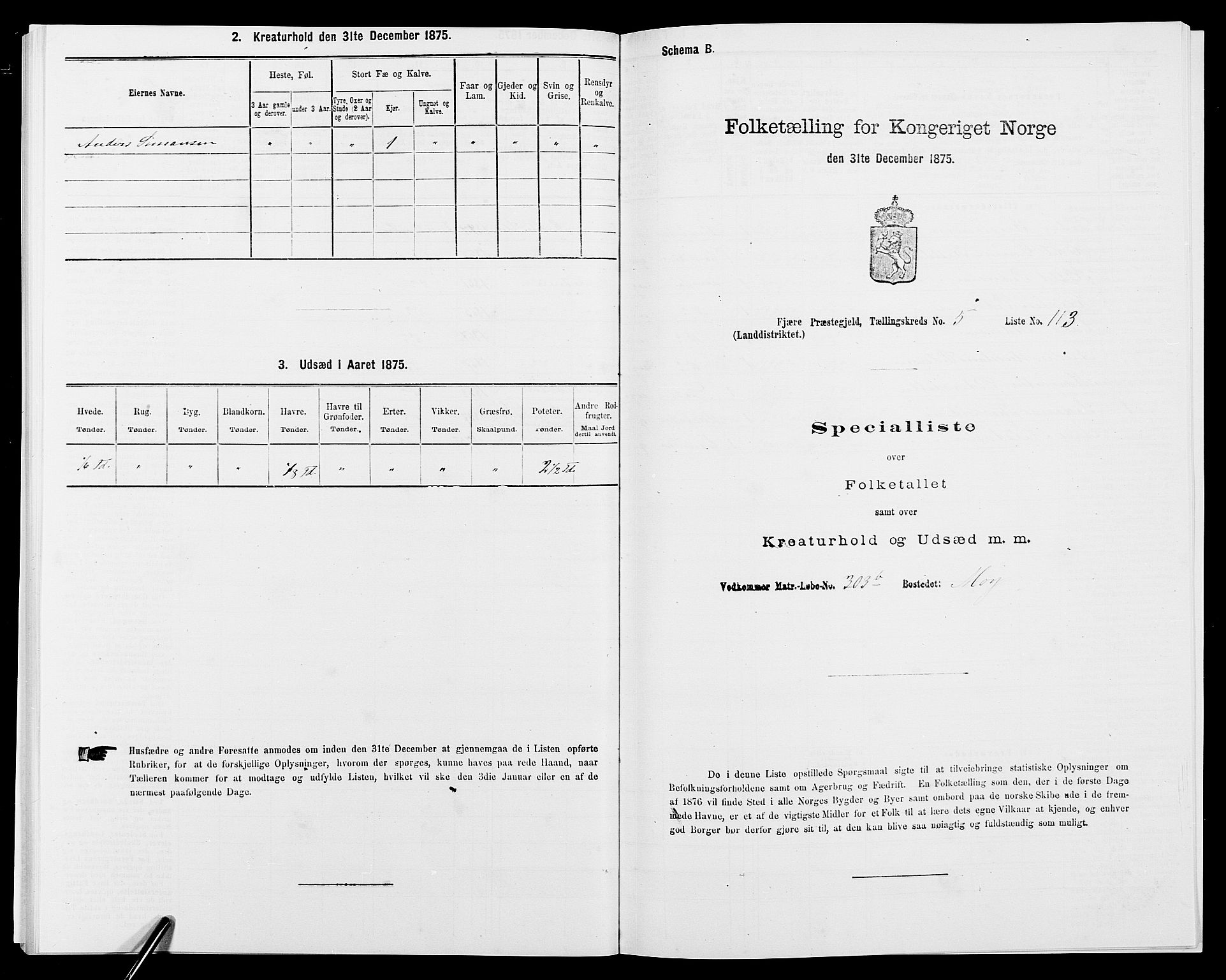 SAK, 1875 census for 0923L Fjære/Fjære, 1875, p. 1374