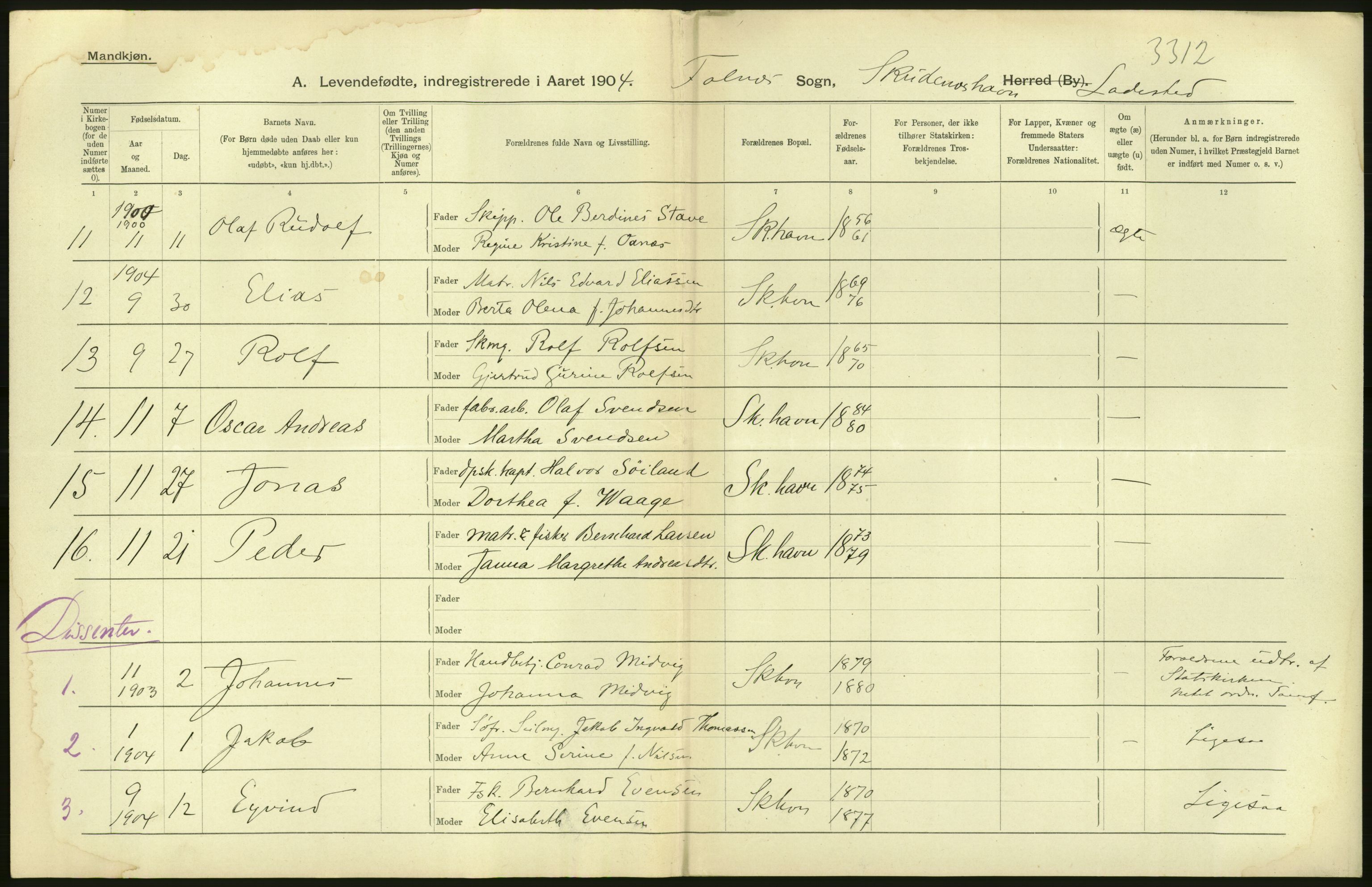 Statistisk sentralbyrå, Sosiodemografiske emner, Befolkning, AV/RA-S-2228/D/Df/Dfa/Dfab/L0012: Stavanger amt: Fødte, gifte, døde, 1904, p. 42