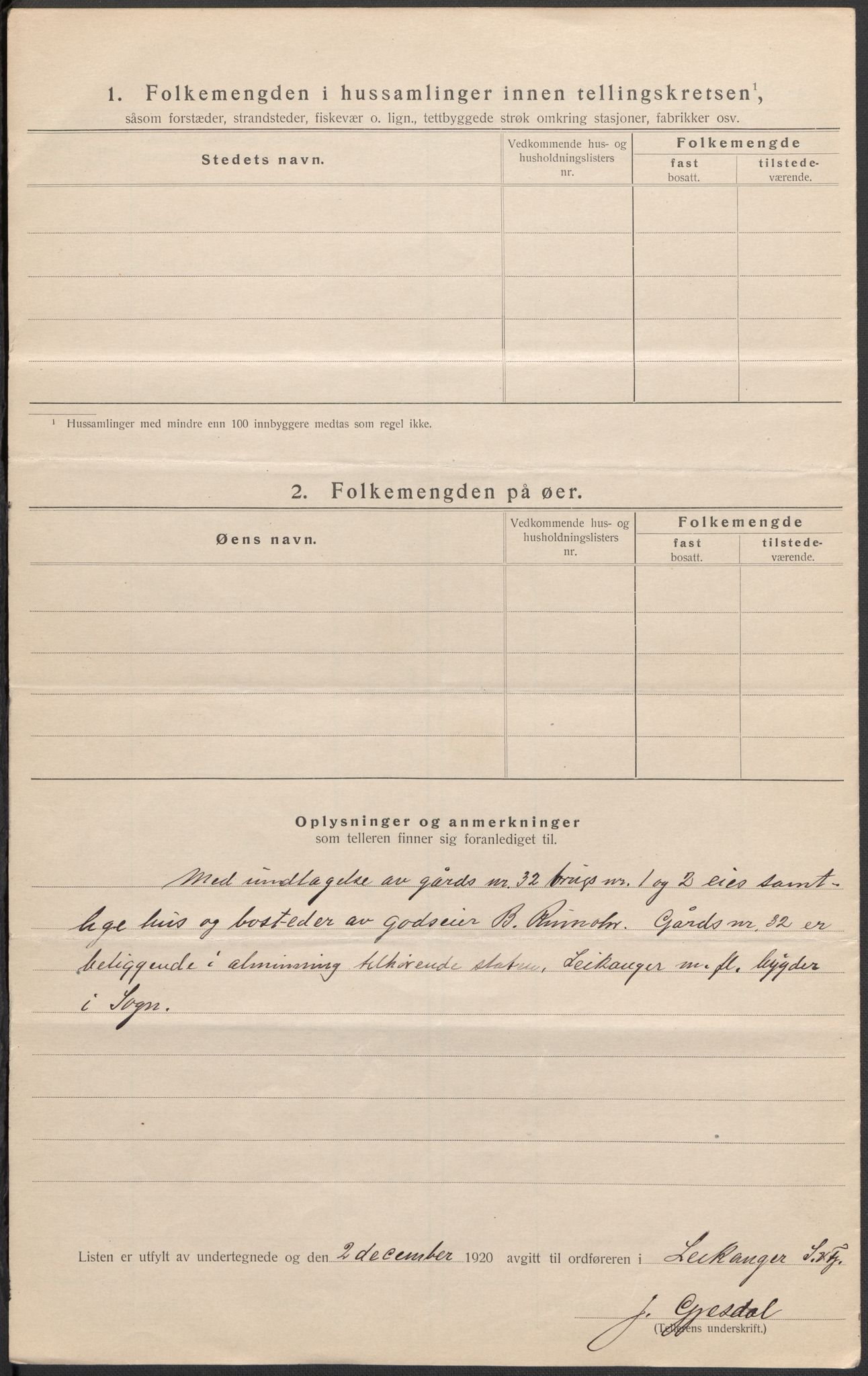 SAB, 1920 census for Leikanger, 1920, p. 21