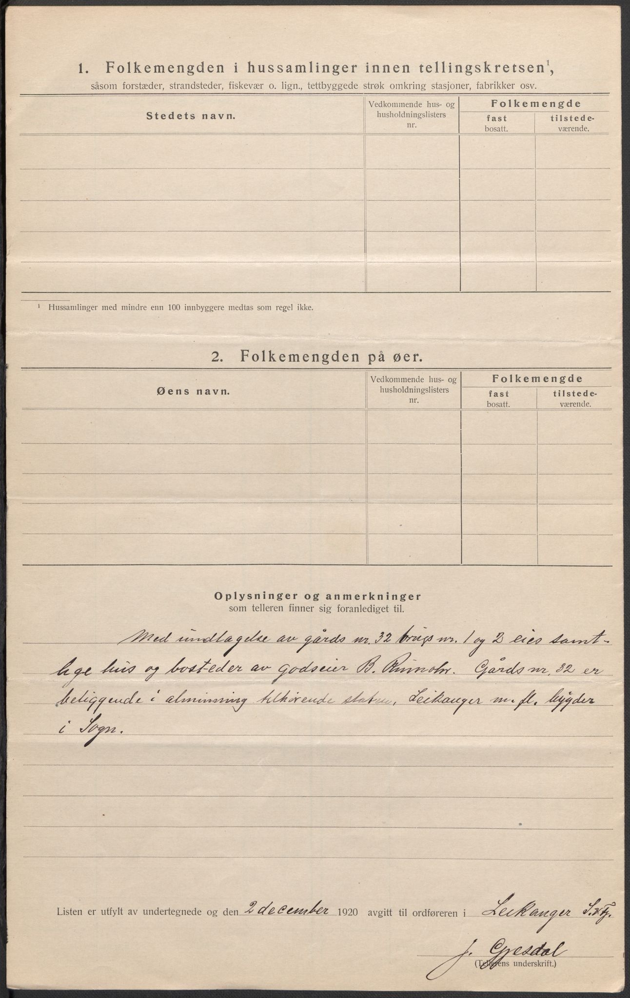 SAB, 1920 census for Leikanger, 1920, p. 21