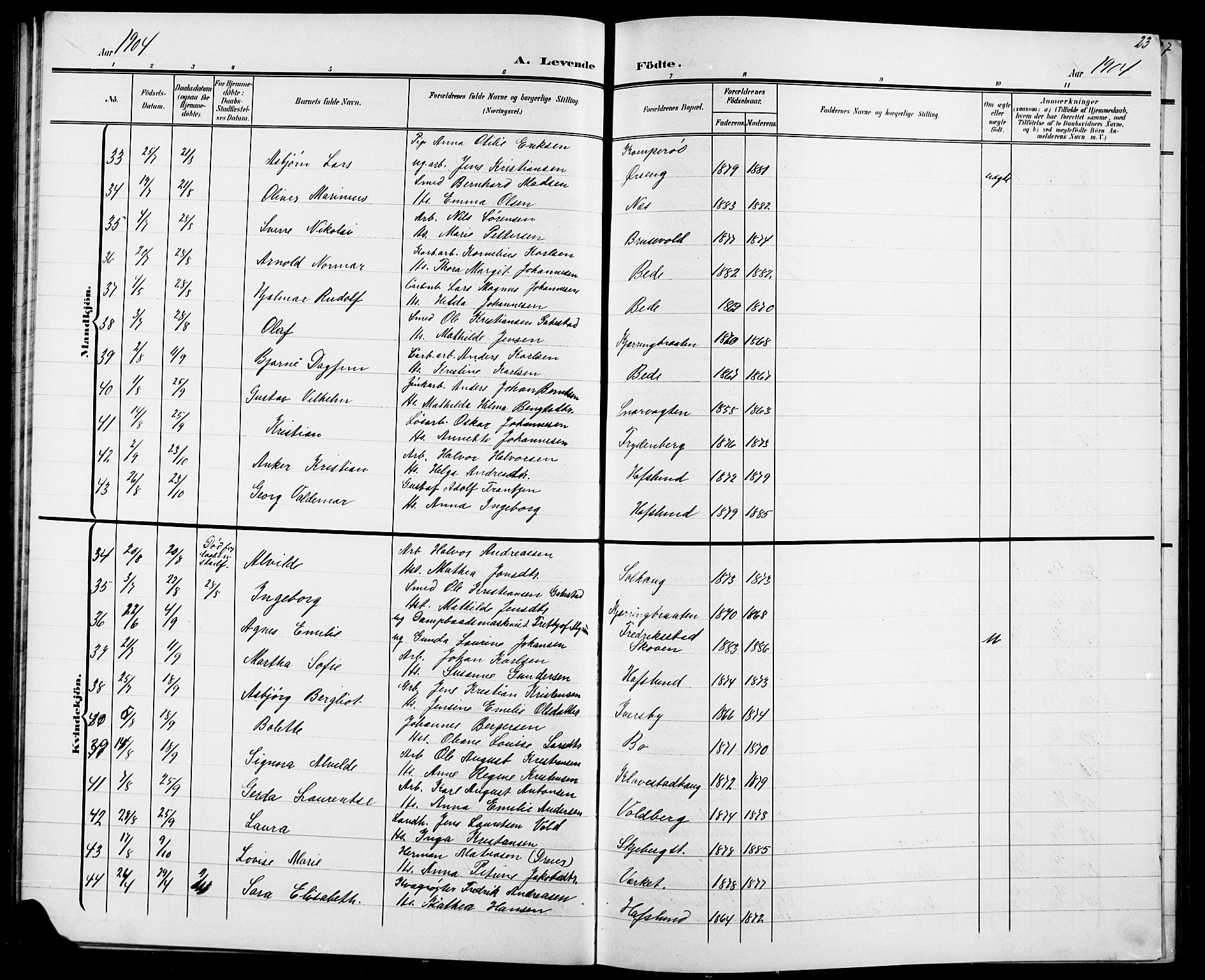 Skjeberg prestekontor Kirkebøker, SAO/A-10923/G/Ga/L0002: Parish register (copy) no. I 2, 1901-1924, p. 23