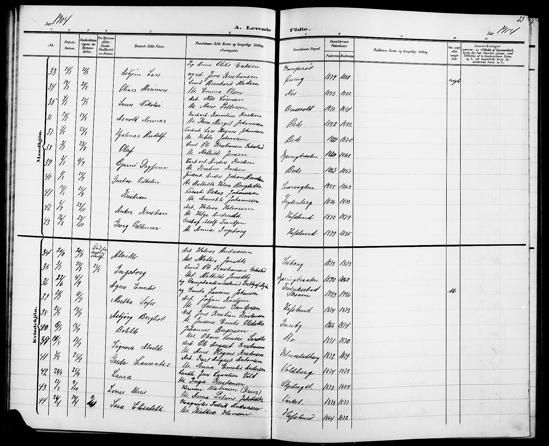 Skjeberg prestekontor Kirkebøker, AV/SAO-A-10923/G/Ga/L0002: Parish register (copy) no. I 2, 1901-1924, p. 23