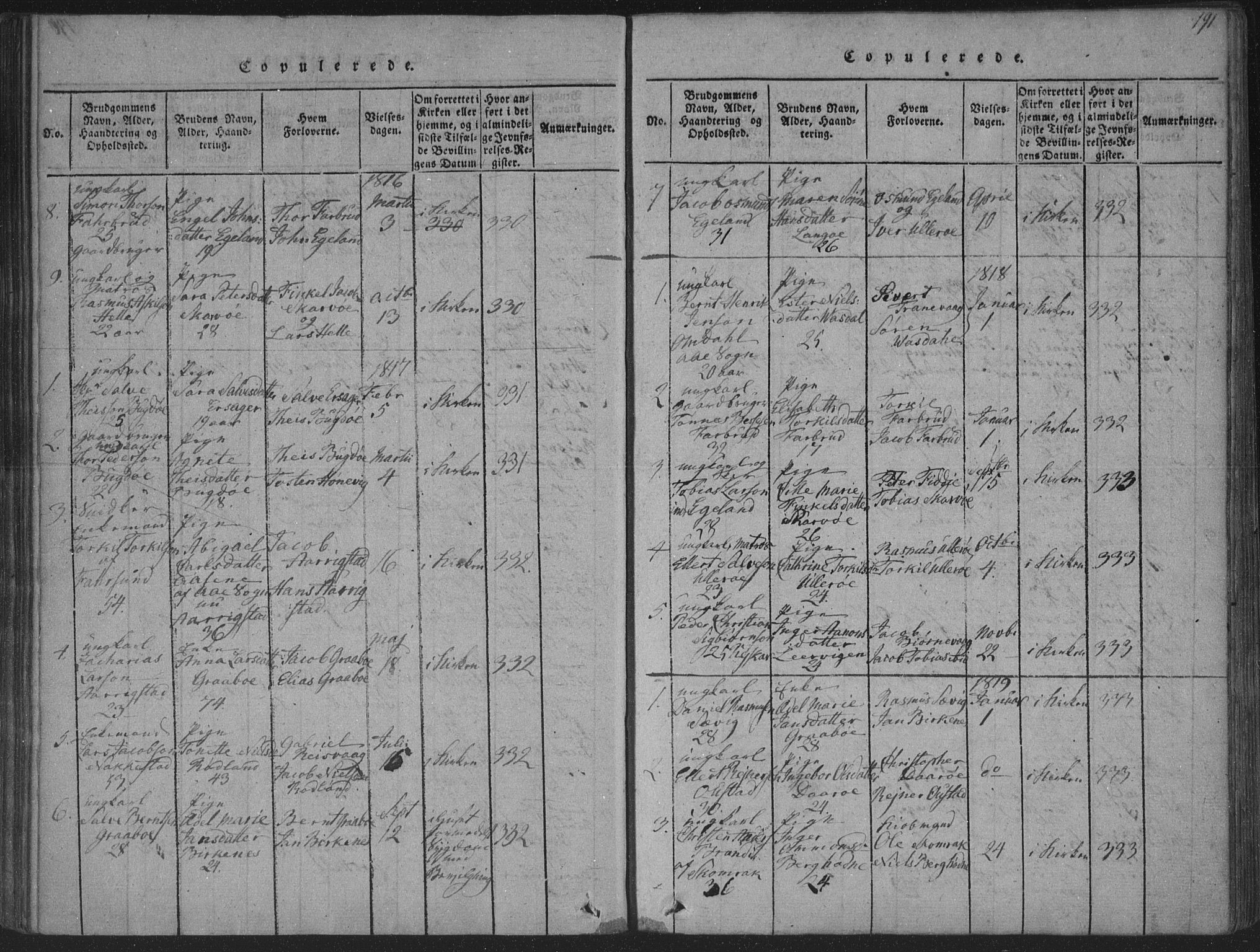 Herad sokneprestkontor, SAK/1111-0018/F/Fa/Fab/L0002: Parish register (official) no. A 2, 1816-1844, p. 191