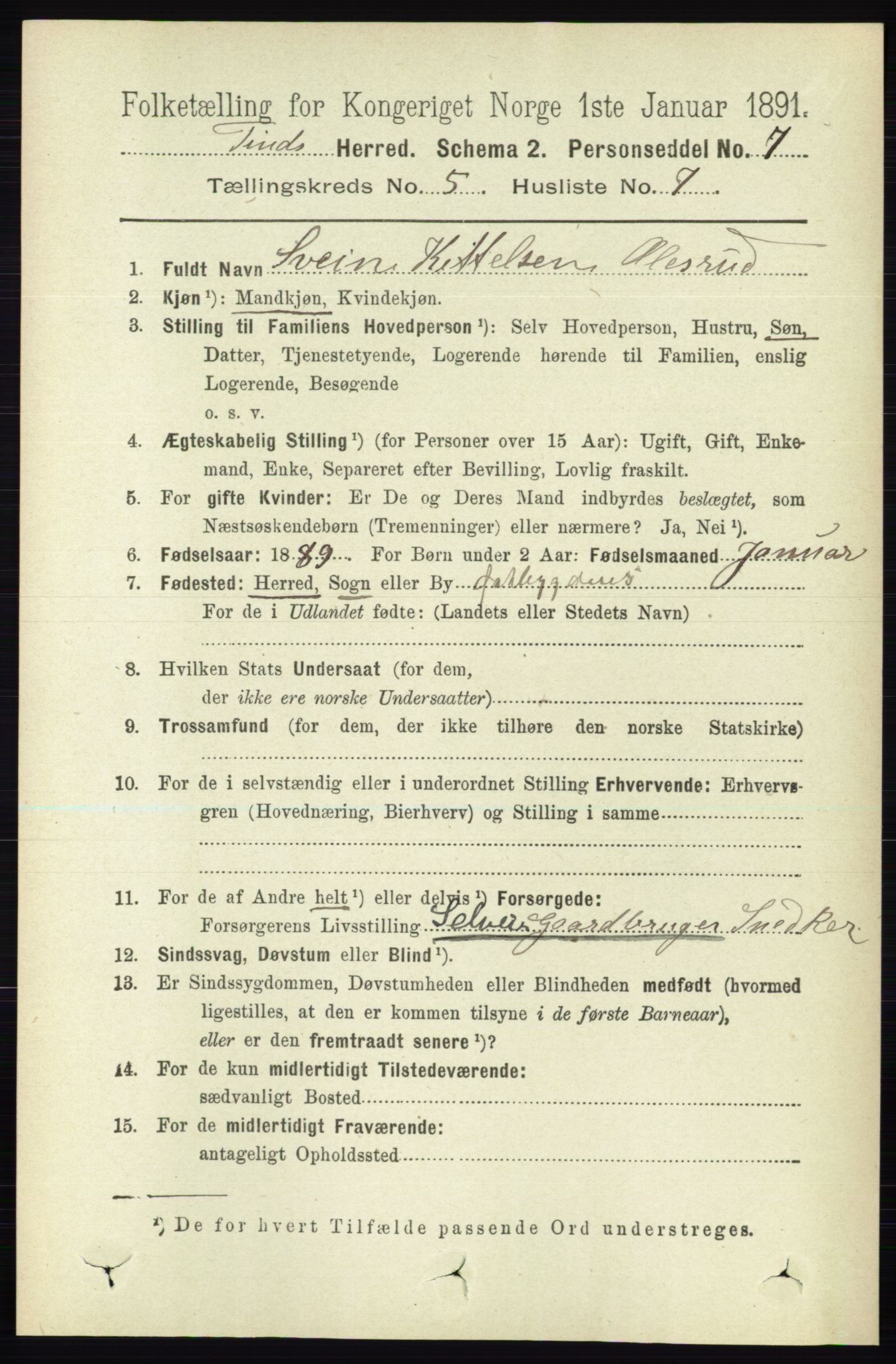 RA, 1891 census for 0826 Tinn, 1891, p. 1044