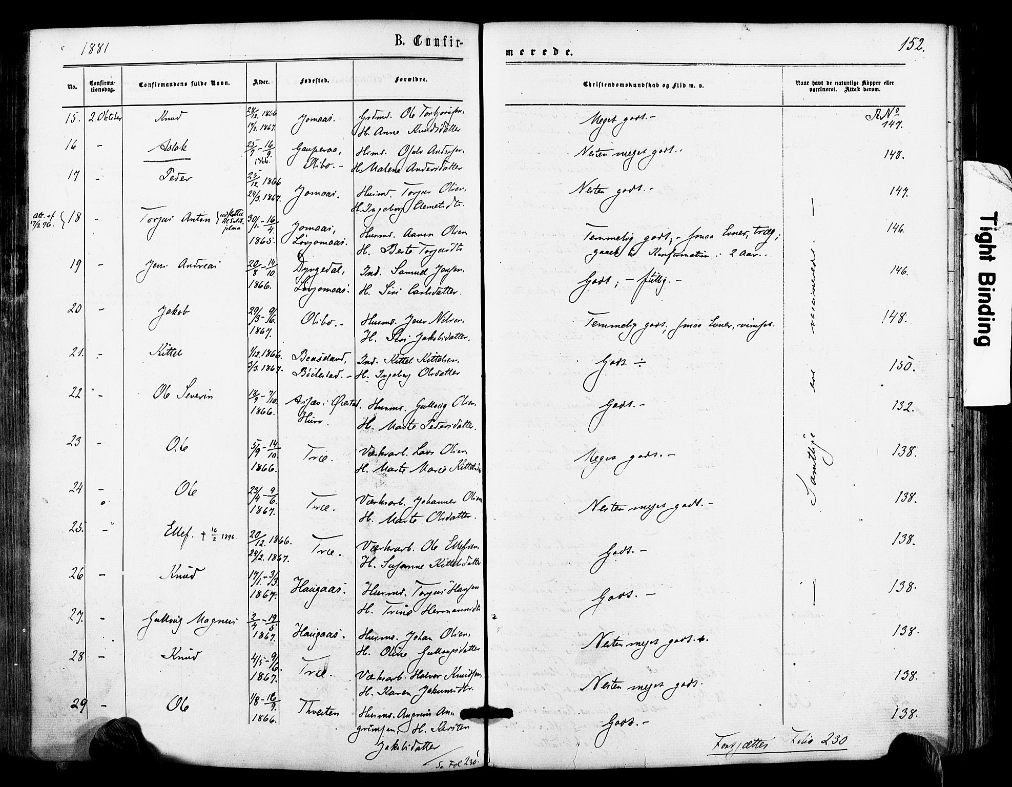 Froland sokneprestkontor, SAK/1111-0013/F/Fa/L0003: Parish register (official) no. A 3, 1864-1881, p. 152