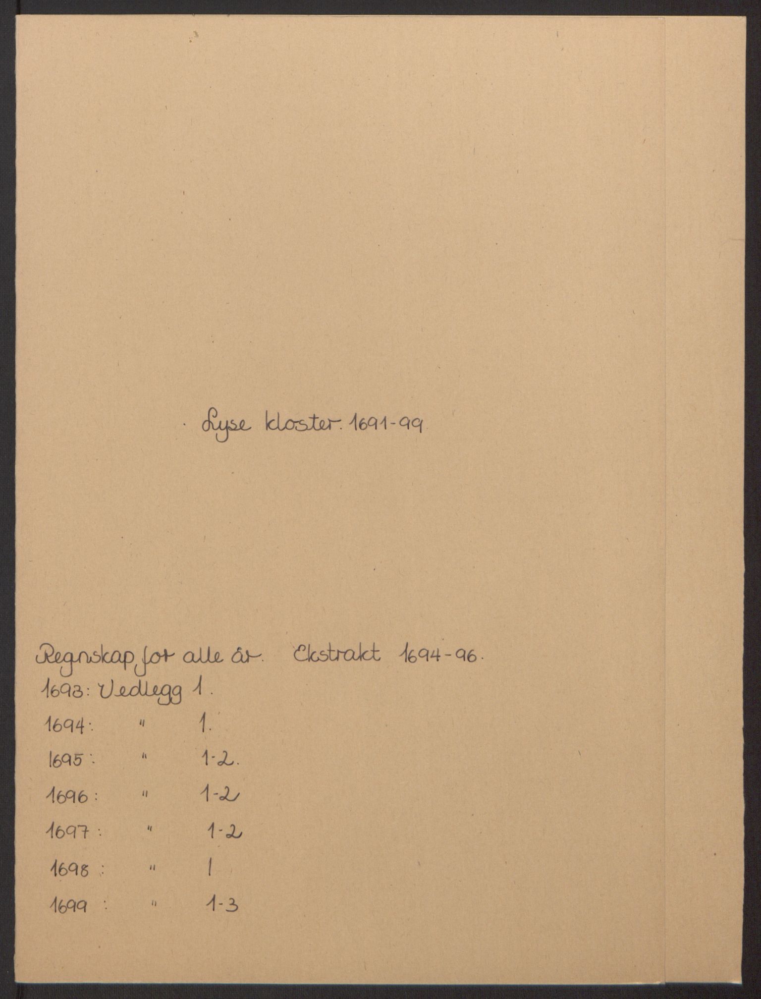 Rentekammeret inntil 1814, Reviderte regnskaper, Fogderegnskap, RA/EA-4092/R50/L3159: Fogderegnskap Lyse kloster, 1691-1709, p. 2