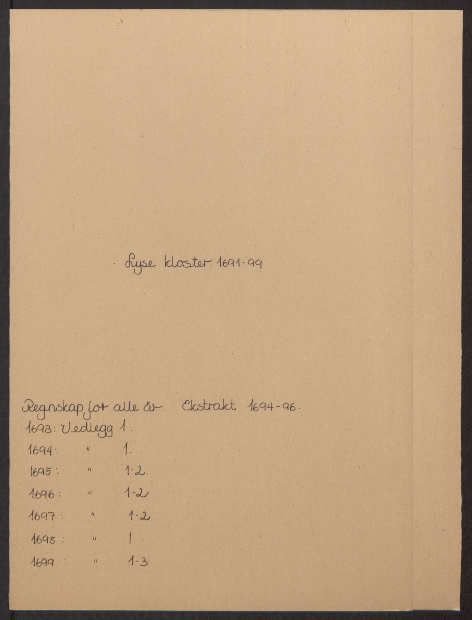 Rentekammeret inntil 1814, Reviderte regnskaper, Fogderegnskap, AV/RA-EA-4092/R50/L3159: Fogderegnskap Lyse kloster, 1691-1709, p. 2