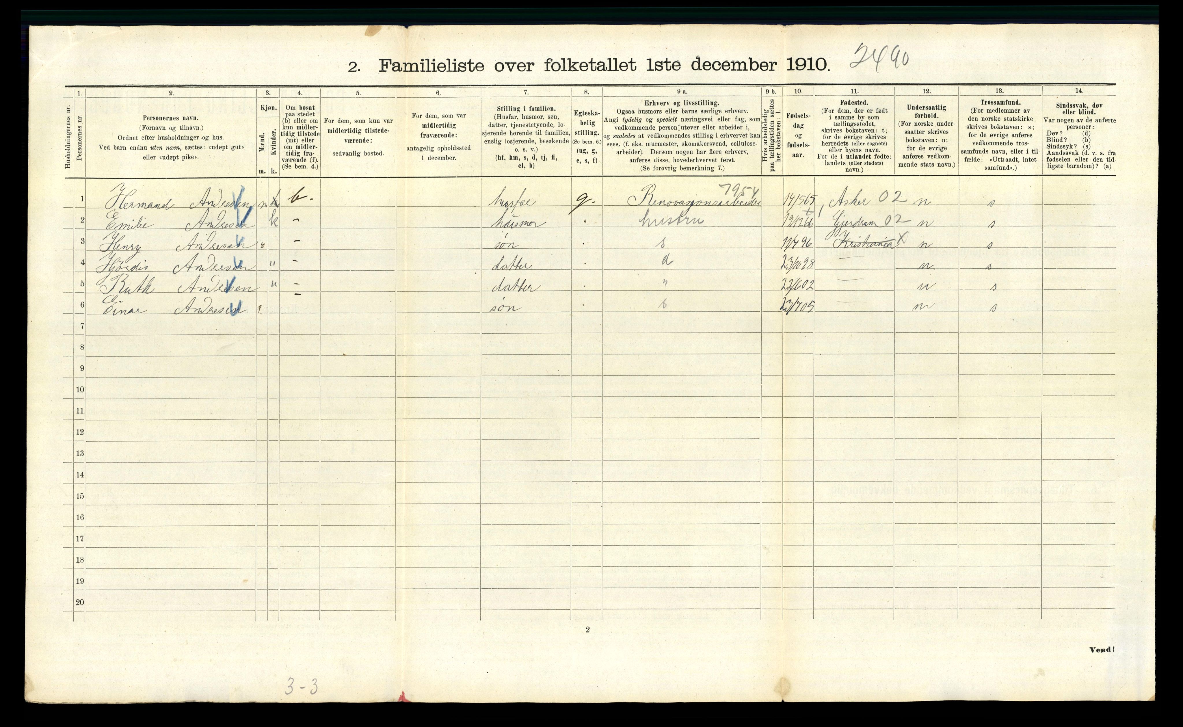 RA, 1910 census for Kristiania, 1910, p. 50056