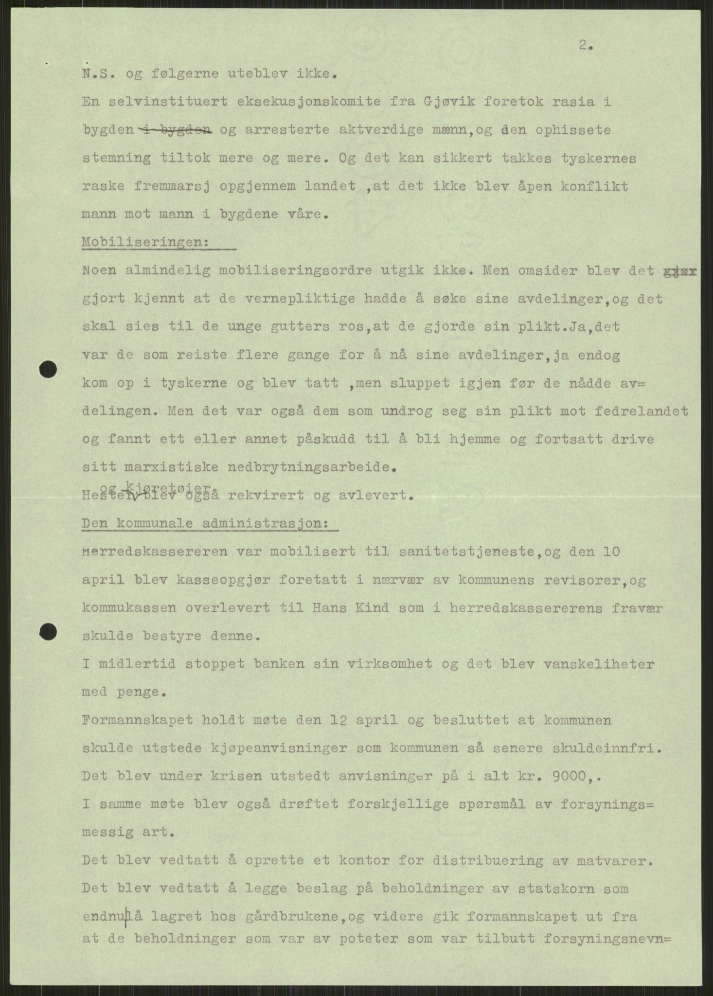 Forsvaret, Forsvarets krigshistoriske avdeling, AV/RA-RAFA-2017/Y/Ya/L0014: II-C-11-31 - Fylkesmenn.  Rapporter om krigsbegivenhetene 1940., 1940, p. 268