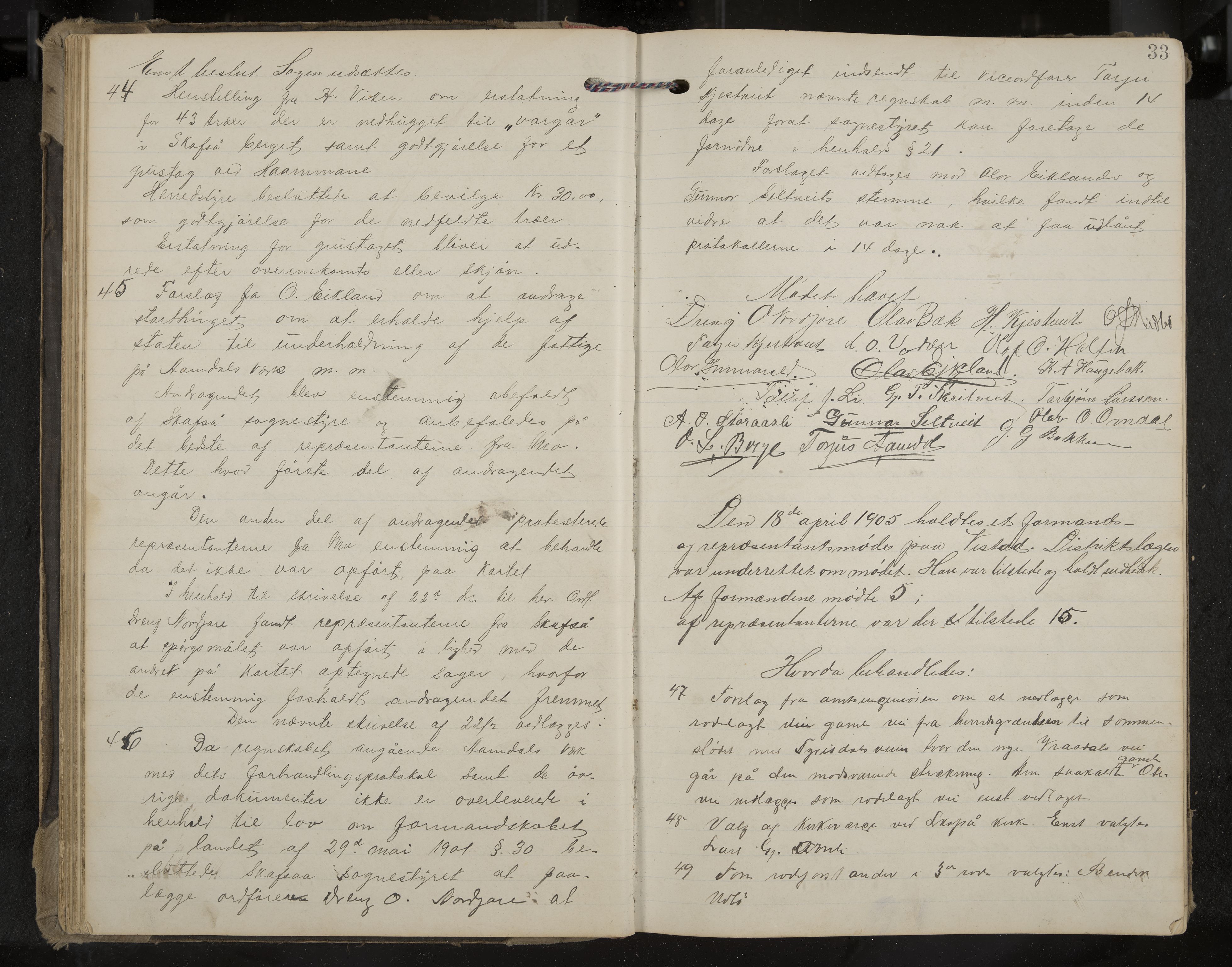 Mo formannskap og sentraladministrasjon, IKAK/0832021/A/L0004: Møtebok, 1903-1915, p. 33