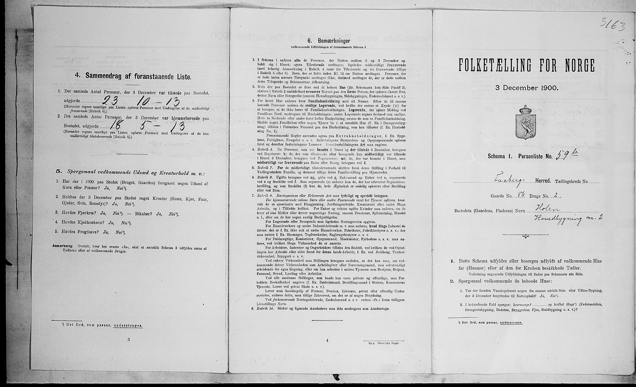 SAH, 1900 census for Fåberg, 1900, p. 1007