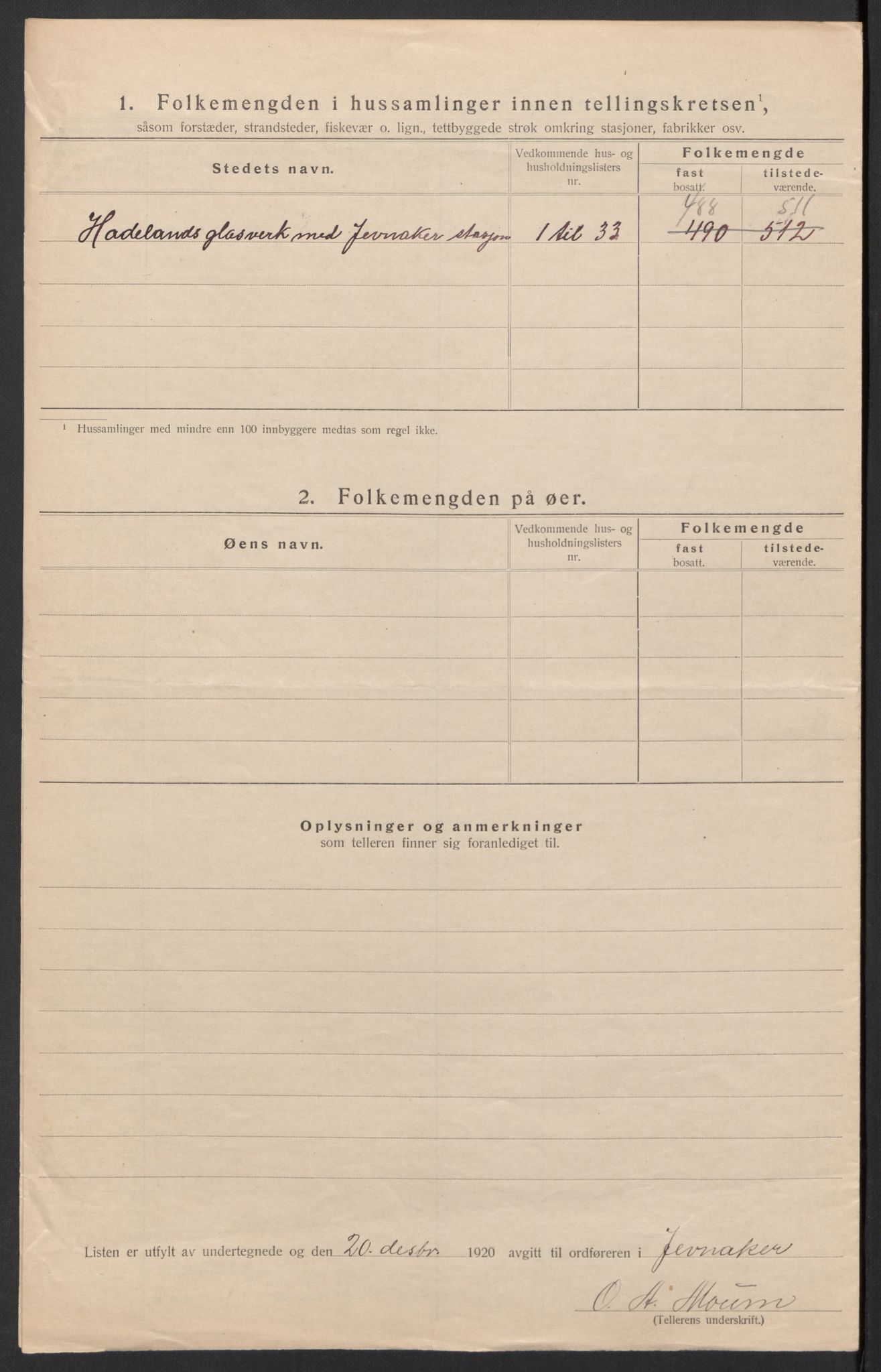 SAH, 1920 census for Jevnaker, 1920, p. 18