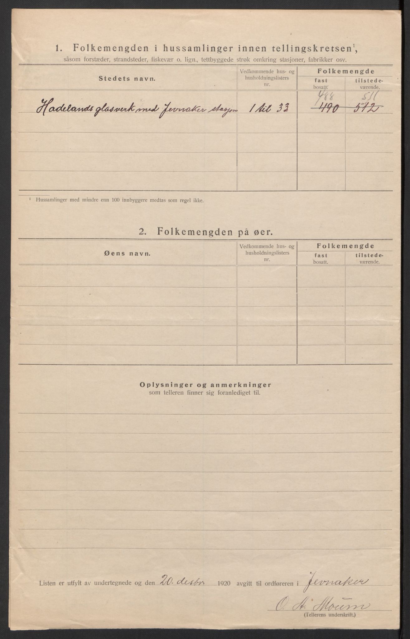 SAH, 1920 census for Jevnaker, 1920, p. 18