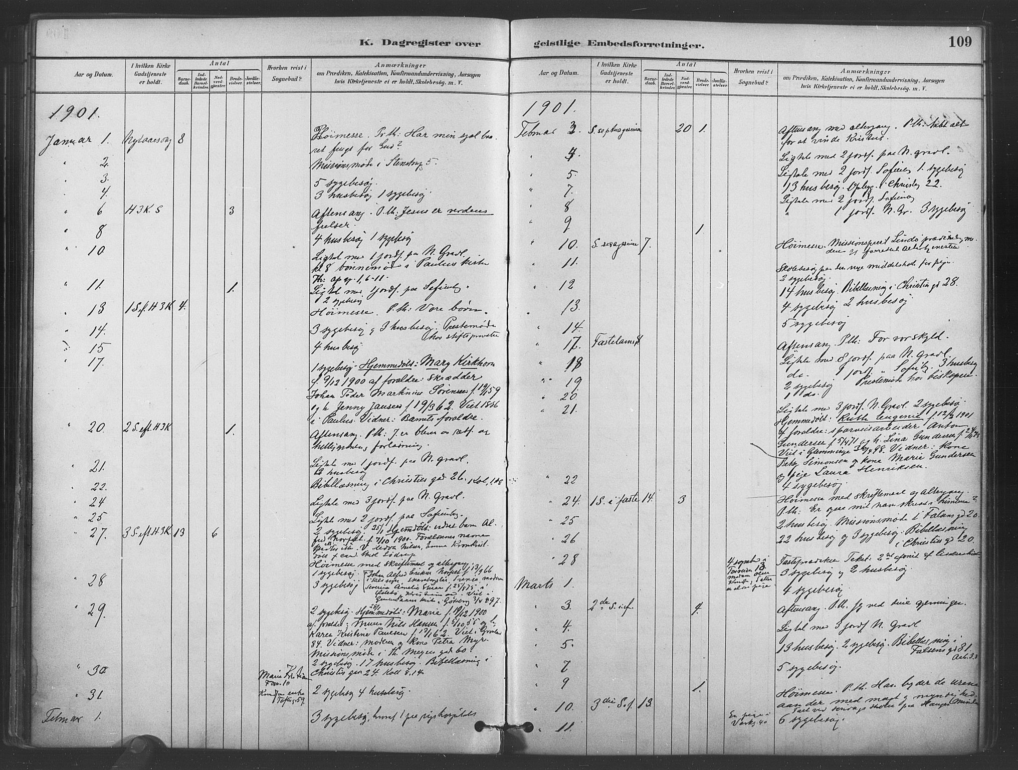 Paulus prestekontor Kirkebøker, AV/SAO-A-10871/I/Ib/L0001: Diary records no. II 1, 1882-1910, p. 109