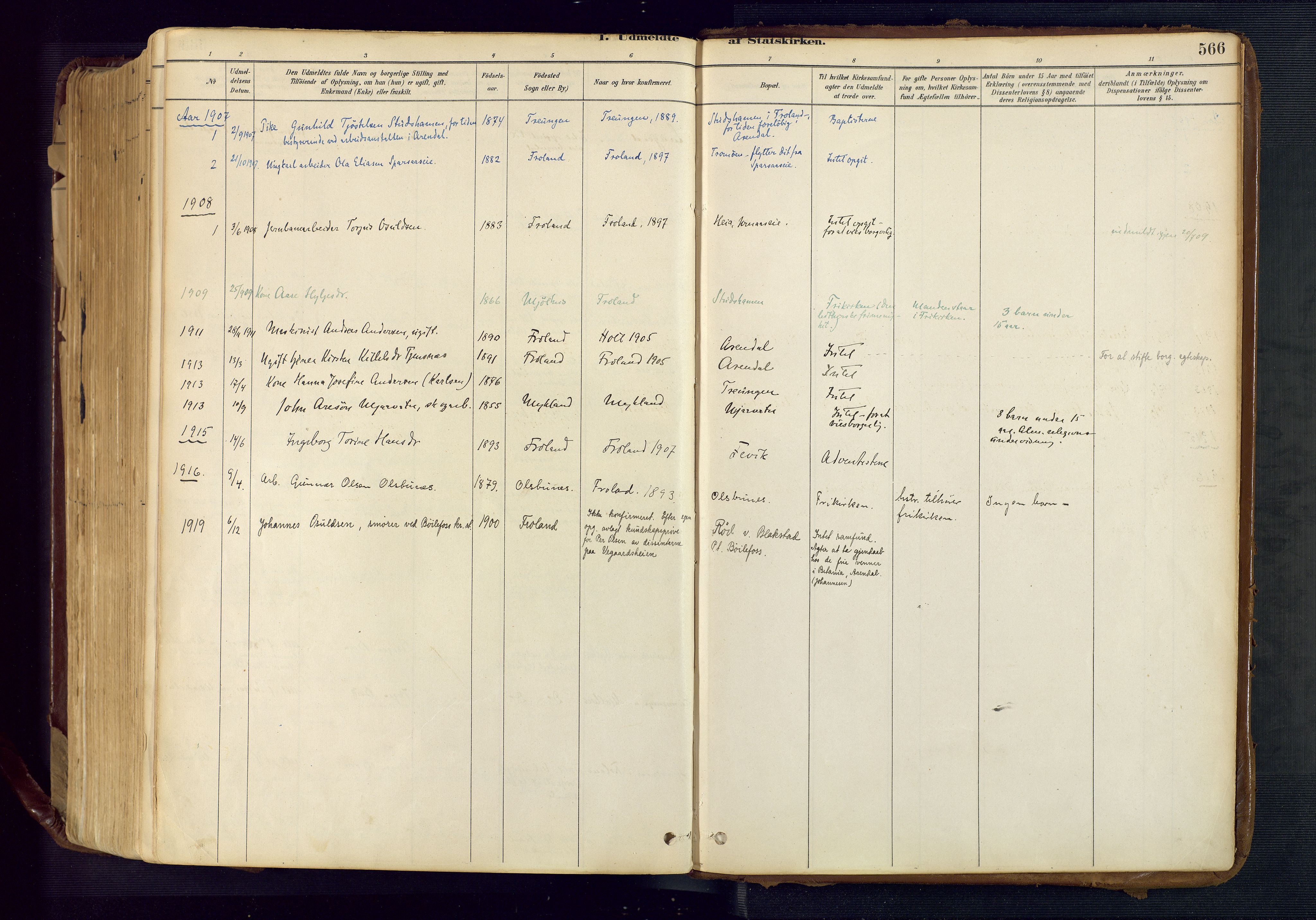 Froland sokneprestkontor, SAK/1111-0013/F/Fa/L0005: Parish register (official) no. A 5, 1882-1921, p. 566