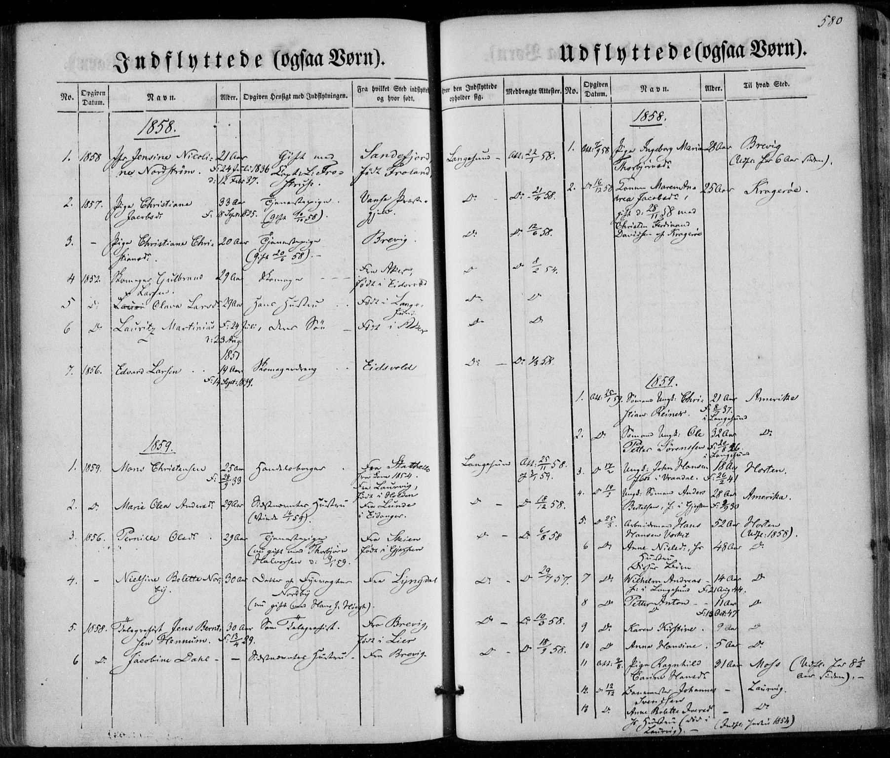 Bamble kirkebøker, SAKO/A-253/F/Fa/L0005: Parish register (official) no. I 5, 1854-1869, p. 580
