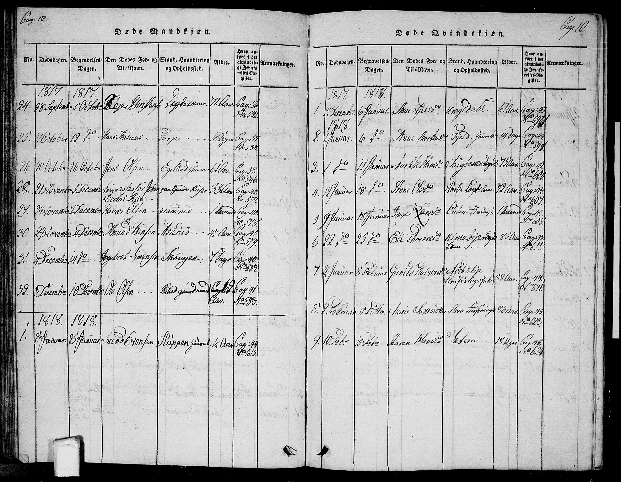 Trøgstad prestekontor Kirkebøker, SAO/A-10925/G/Ga/L0001: Parish register (copy) no. I 1, 1815-1831, p. 10