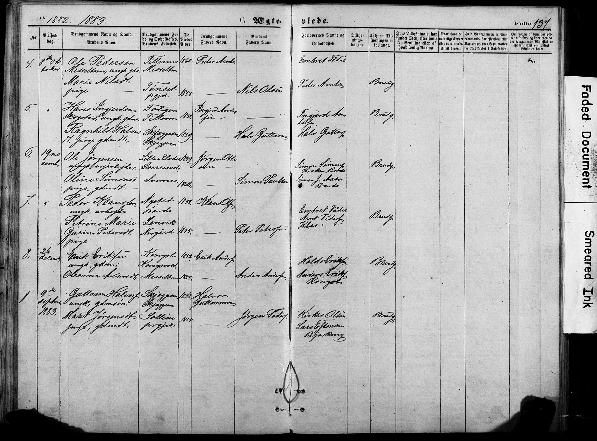 Målselv sokneprestembete, AV/SATØ-S-1311/G/Ga/Gab/L0011klokker: Parish register (copy) no. 11, 1871-1900, p. 137