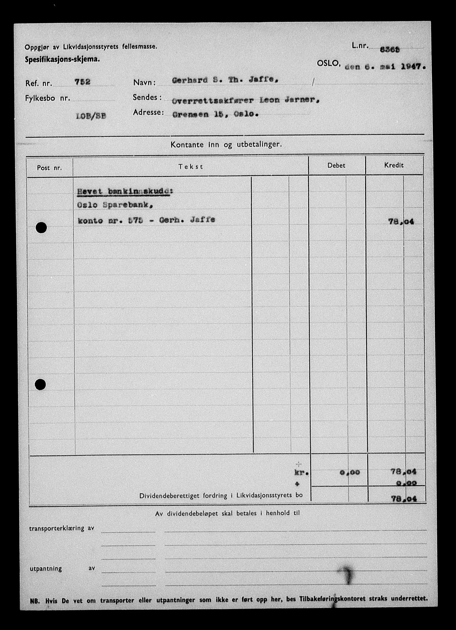 Justisdepartementet, Tilbakeføringskontoret for inndratte formuer, AV/RA-S-1564/H/Hc/Hcc/L0946: --, 1945-1947, p. 533