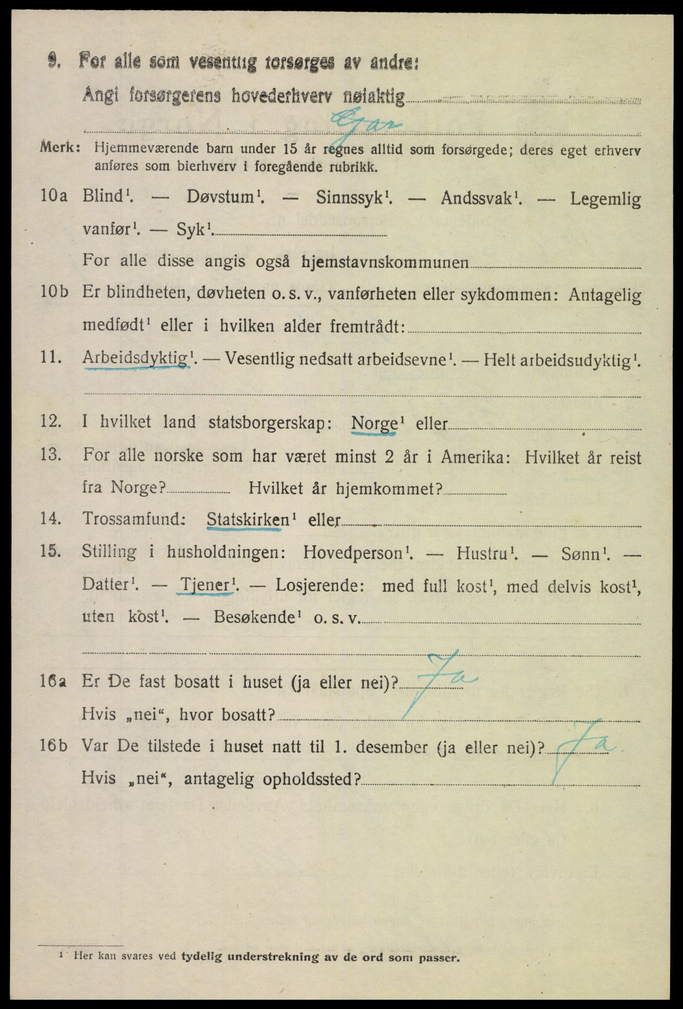 SAH, 1920 census for Vestre Slidre, 1920, p. 3261