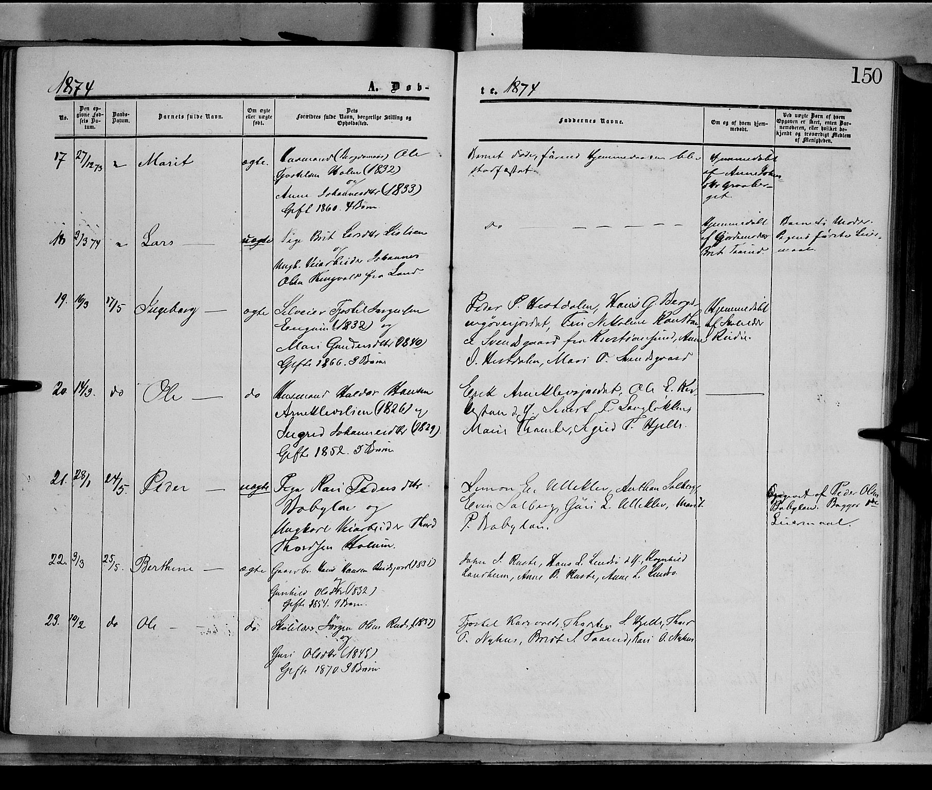 Dovre prestekontor, AV/SAH-PREST-066/H/Ha/Haa/L0001: Parish register (official) no. 1, 1854-1878, p. 150