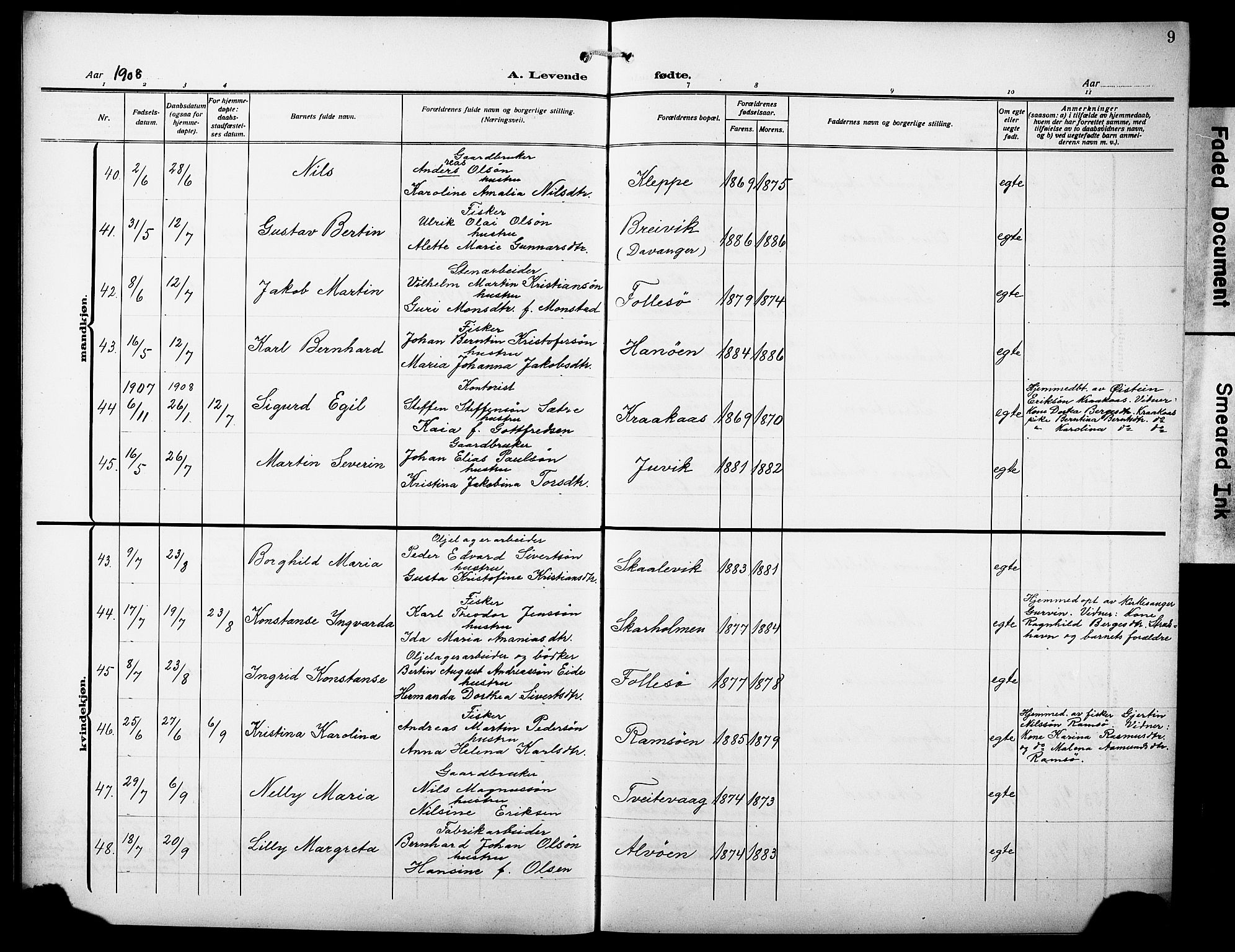 Askøy Sokneprestembete, AV/SAB-A-74101/H/Ha/Hab/Haba/L0011: Parish register (copy) no. A 11, 1908-1931, p. 9