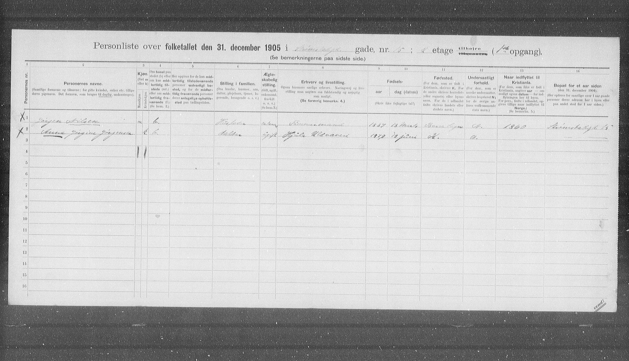 OBA, Municipal Census 1905 for Kristiania, 1905, p. 54382