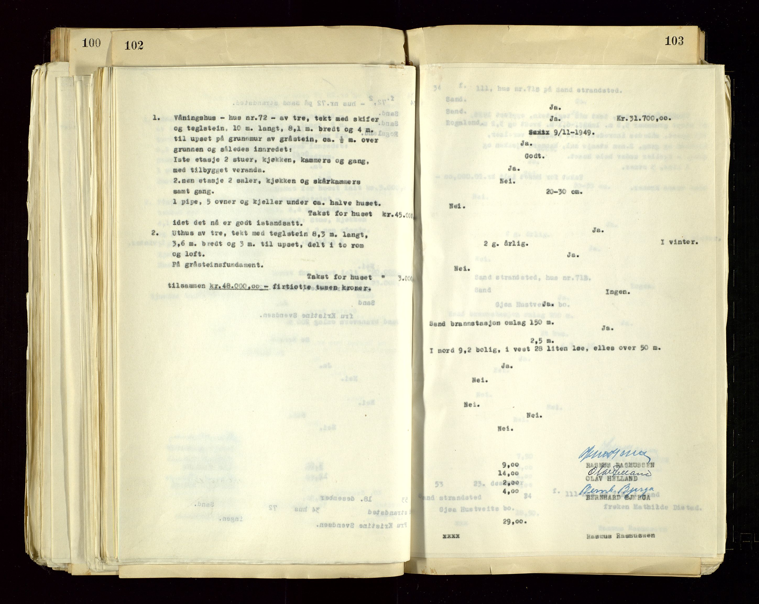 Sand lensmannskontor, AV/SAST-A-100415/Gob/L0004: Branntakstprotokoll, 1937-1955, p. 102-103