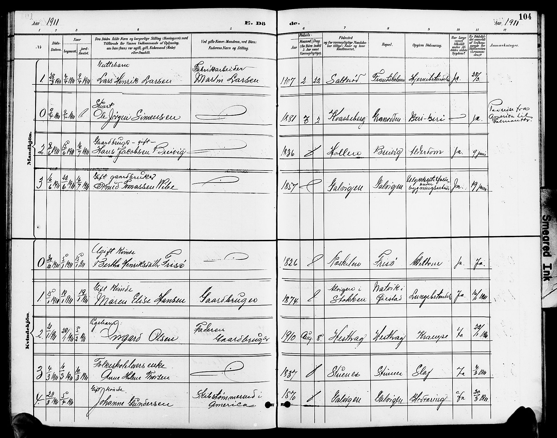 Austre Moland sokneprestkontor, AV/SAK-1111-0001/F/Fb/Fbb/L0002: Parish register (copy) no. B 2, 1894-1918, p. 104