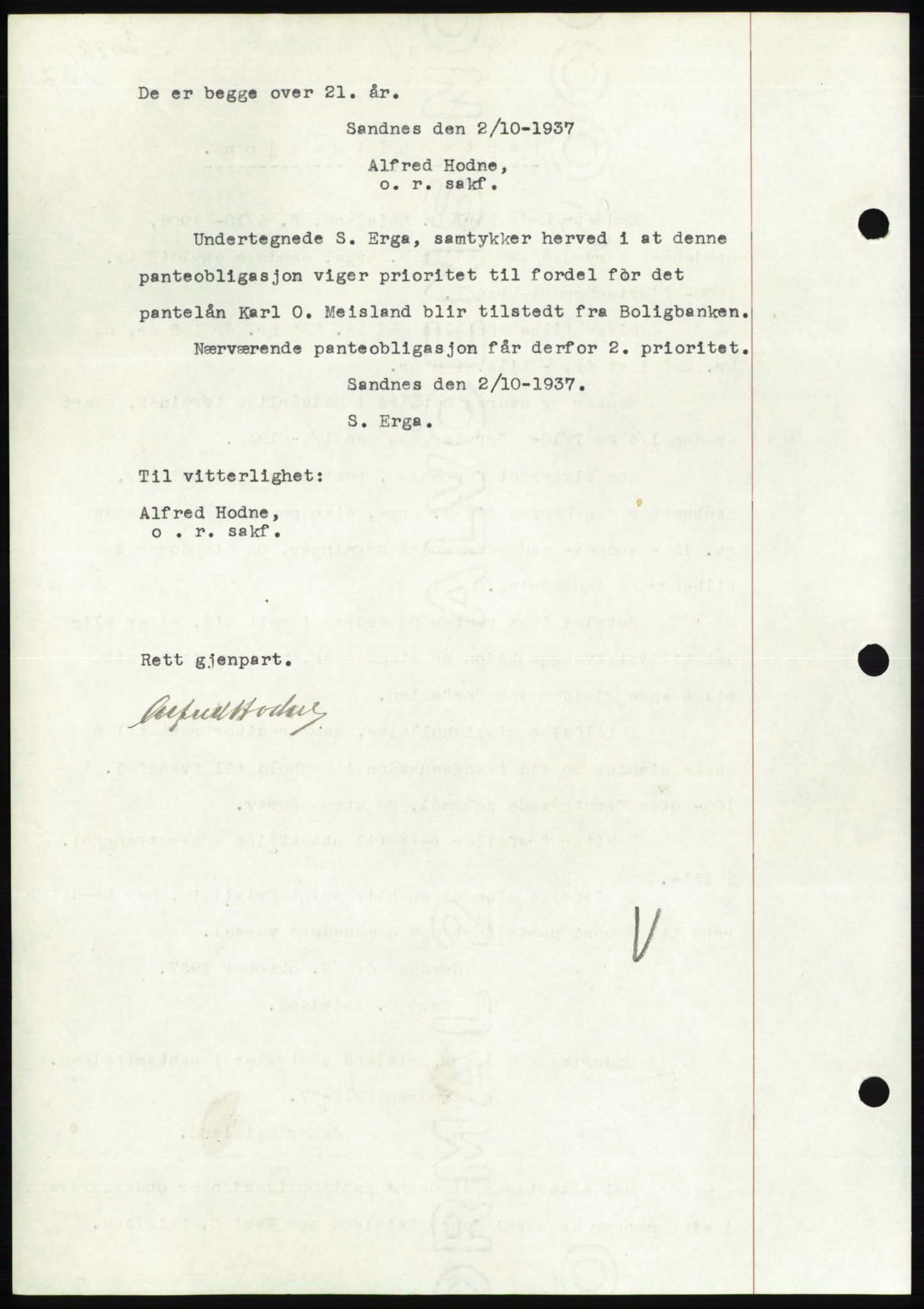 Jæren sorenskriveri, SAST/A-100310/03/G/Gba/L0069: Mortgage book, 1937-1937, Diary no: : 3098/1937