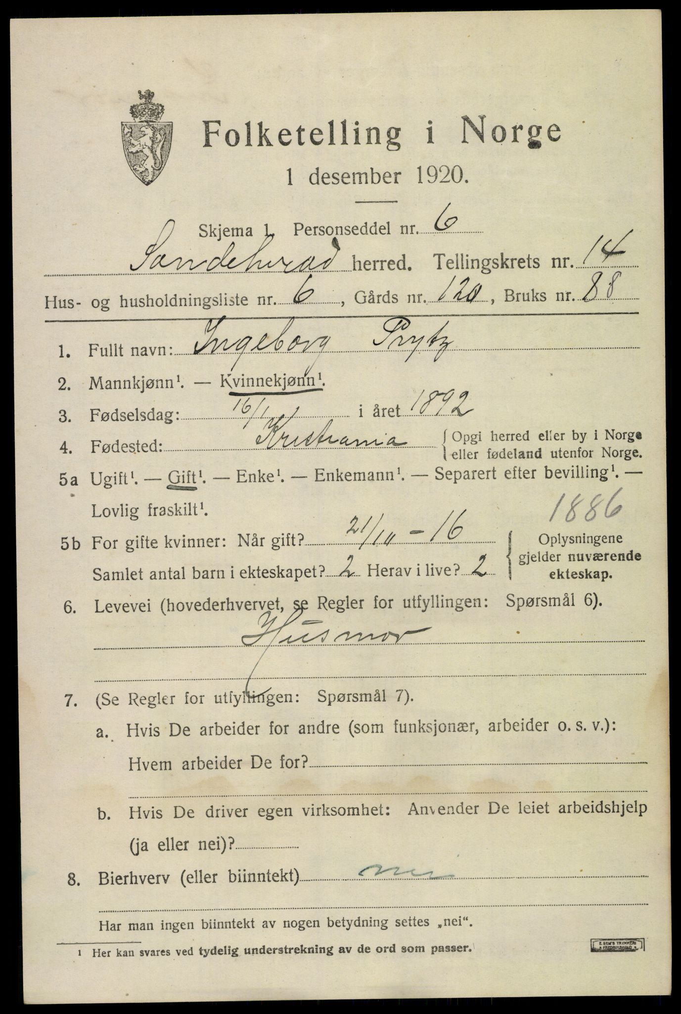 SAKO, 1920 census for Sandeherred, 1920, p. 20254