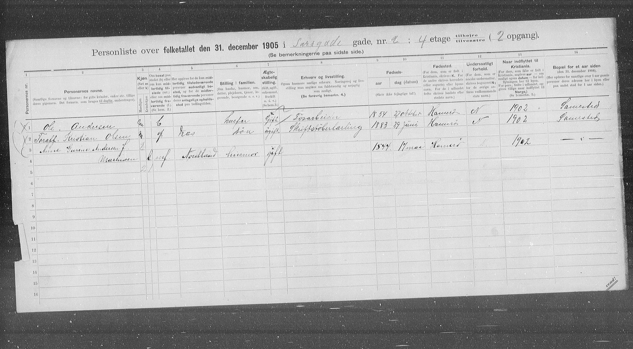 OBA, Municipal Census 1905 for Kristiania, 1905, p. 46429