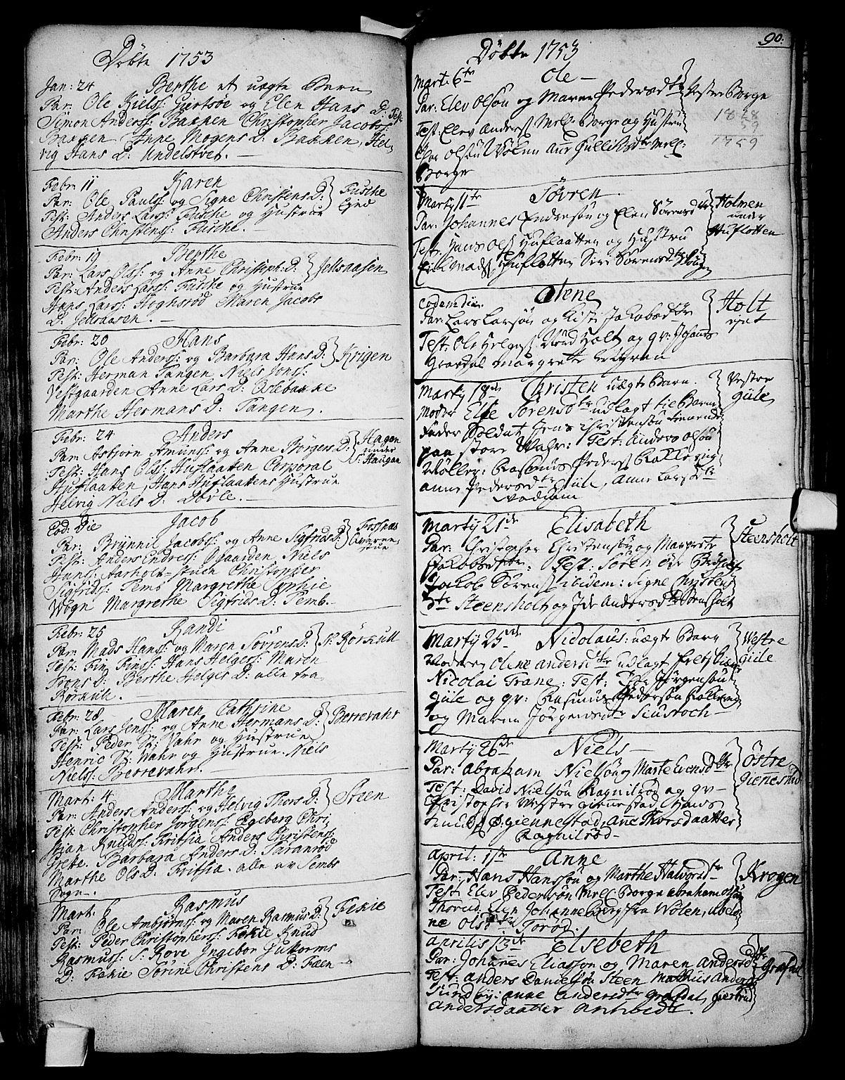 Stokke kirkebøker, AV/SAKO-A-320/F/Fa/L0002: Parish register (official) no. I 2, 1732-1770, p. 90