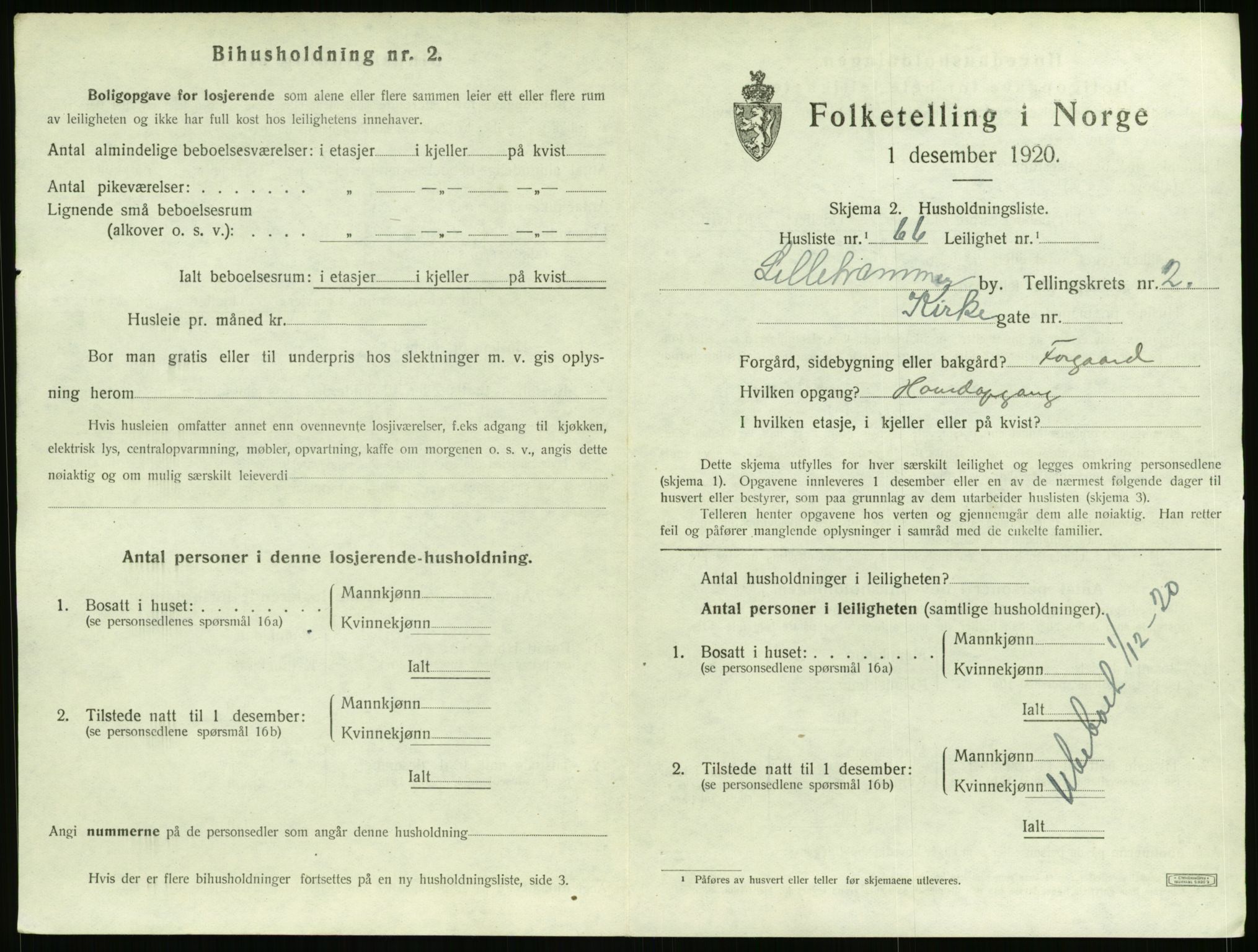 SAH, 1920 census for Lillehammer, 1920, p. 1724